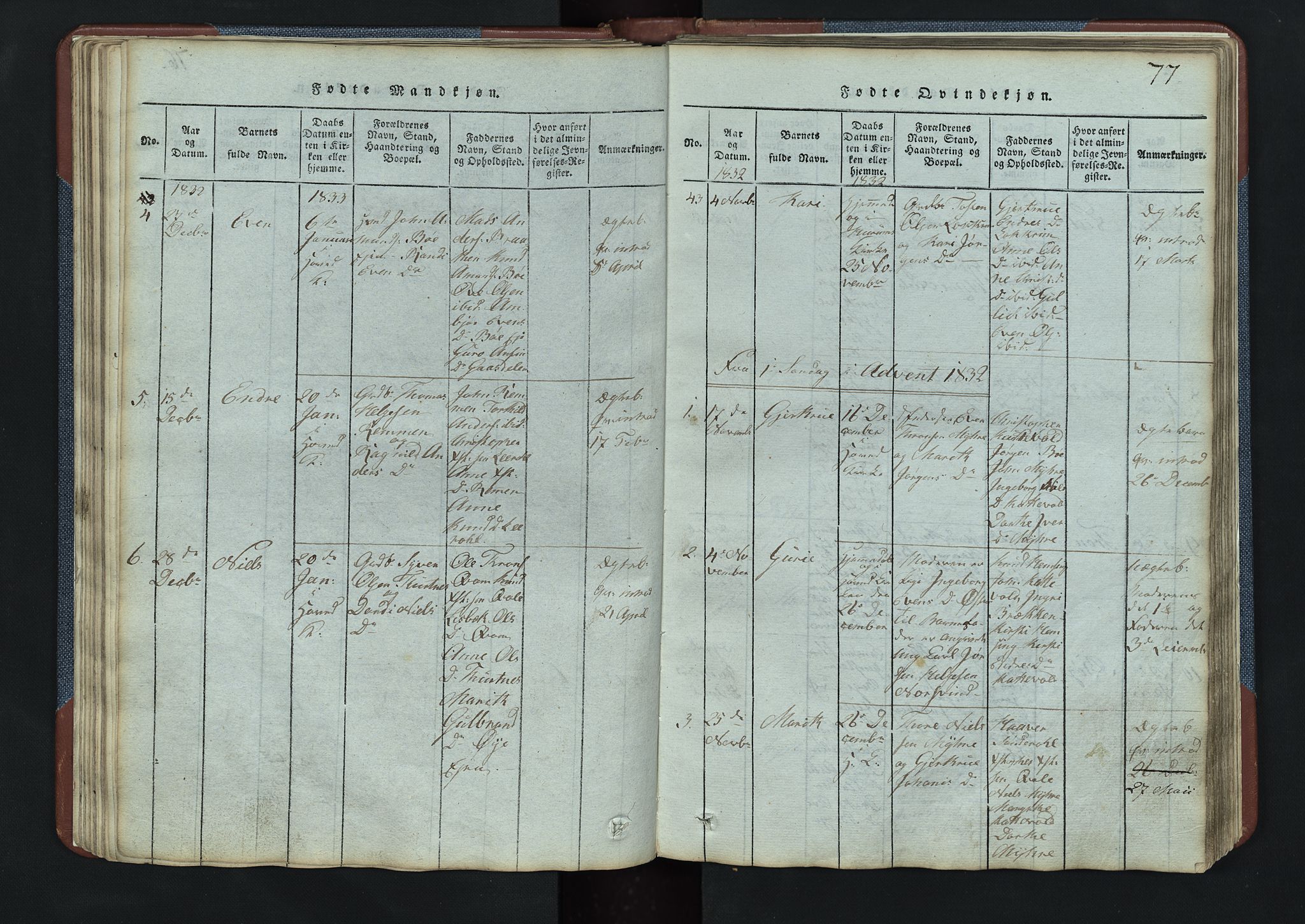 Vang prestekontor, Valdres, SAH/PREST-140/H/Hb/L0003: Parish register (copy) no. 3, 1814-1892, p. 77