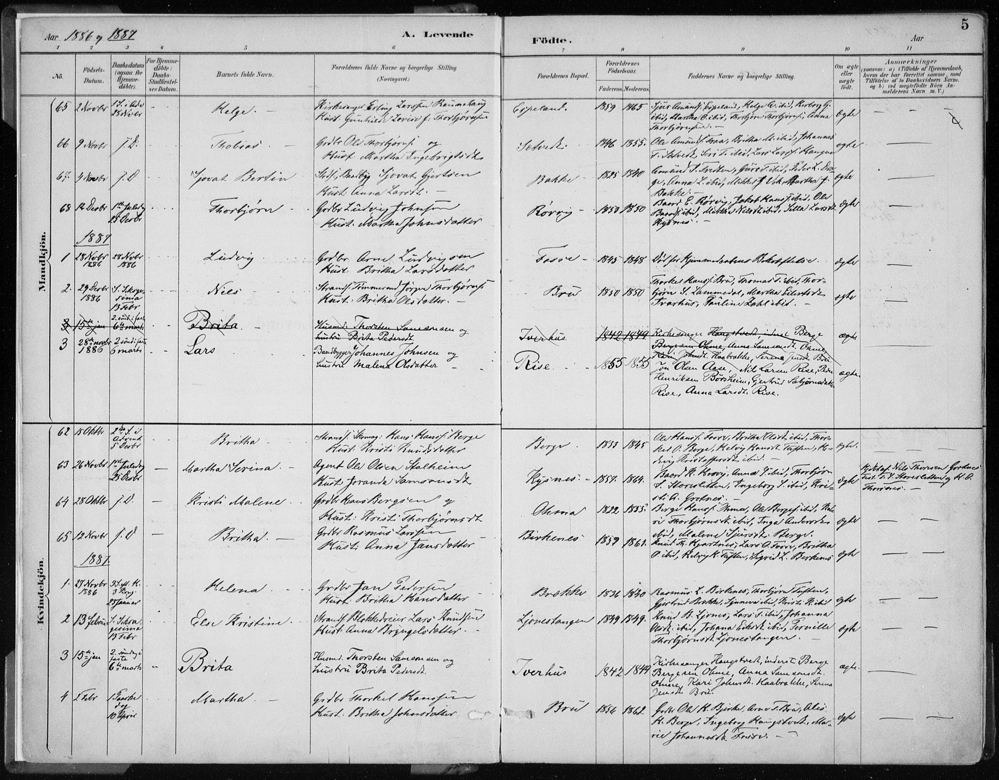 Strandebarm sokneprestembete, AV/SAB-A-78401/H/Haa: Parish register (official) no. B  1, 1886-1908, p. 5