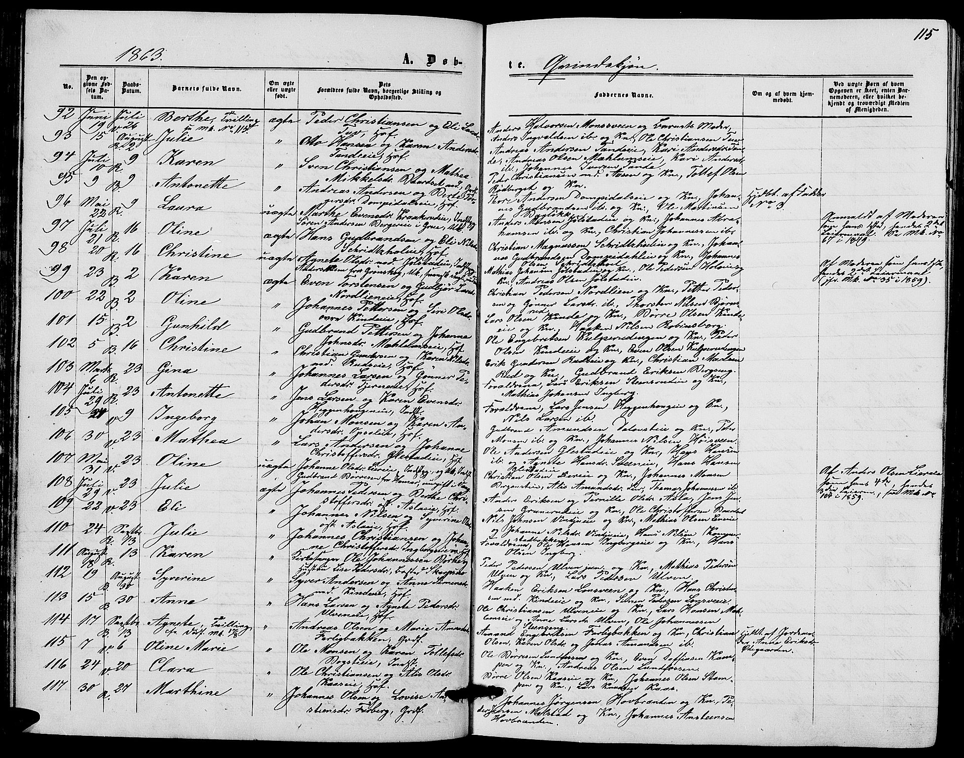 Ringsaker prestekontor, AV/SAH-PREST-014/L/La/L0007: Parish register (copy) no. 7, 1861-1869, p. 115