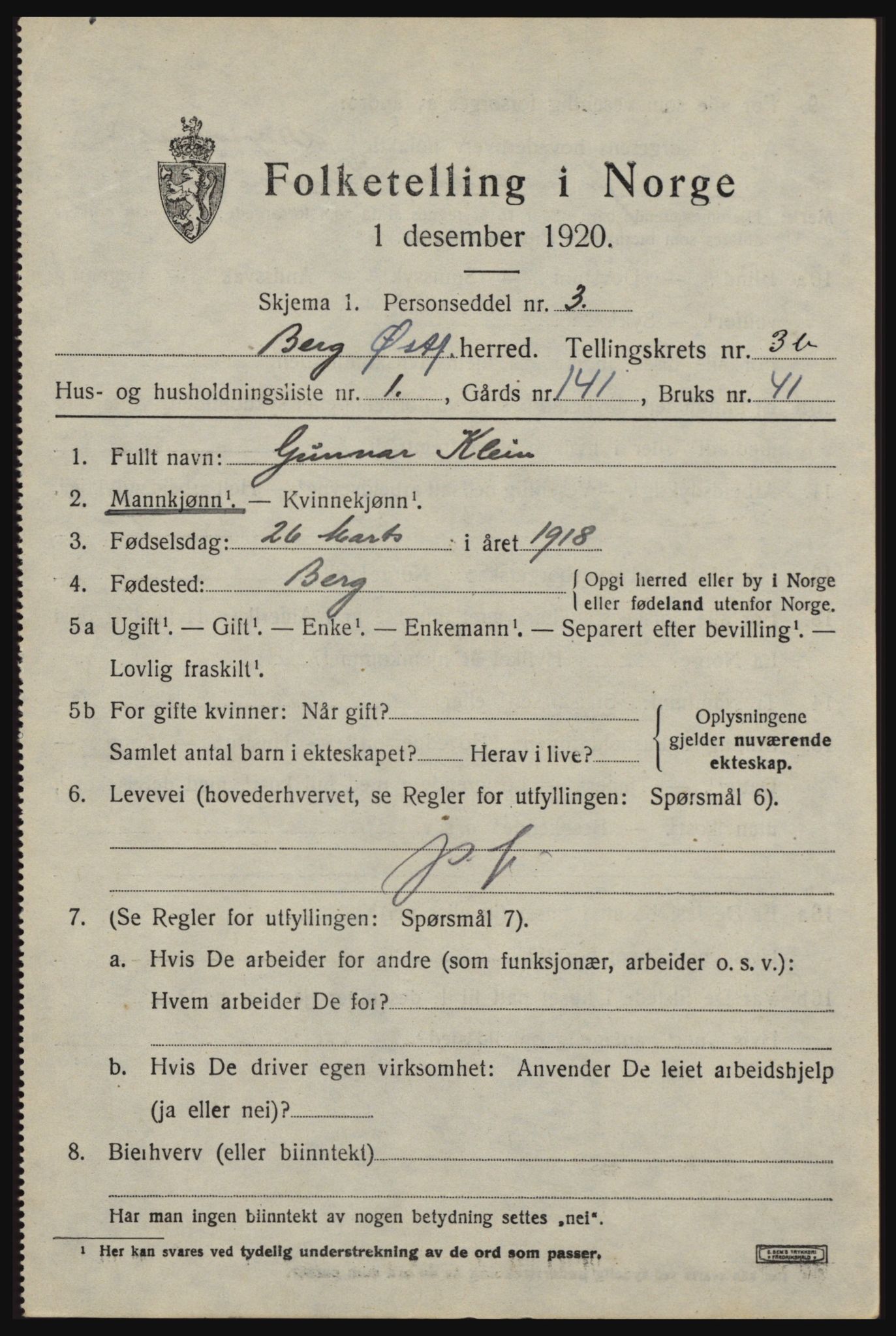 SAO, 1920 census for Berg, 1920, p. 5973