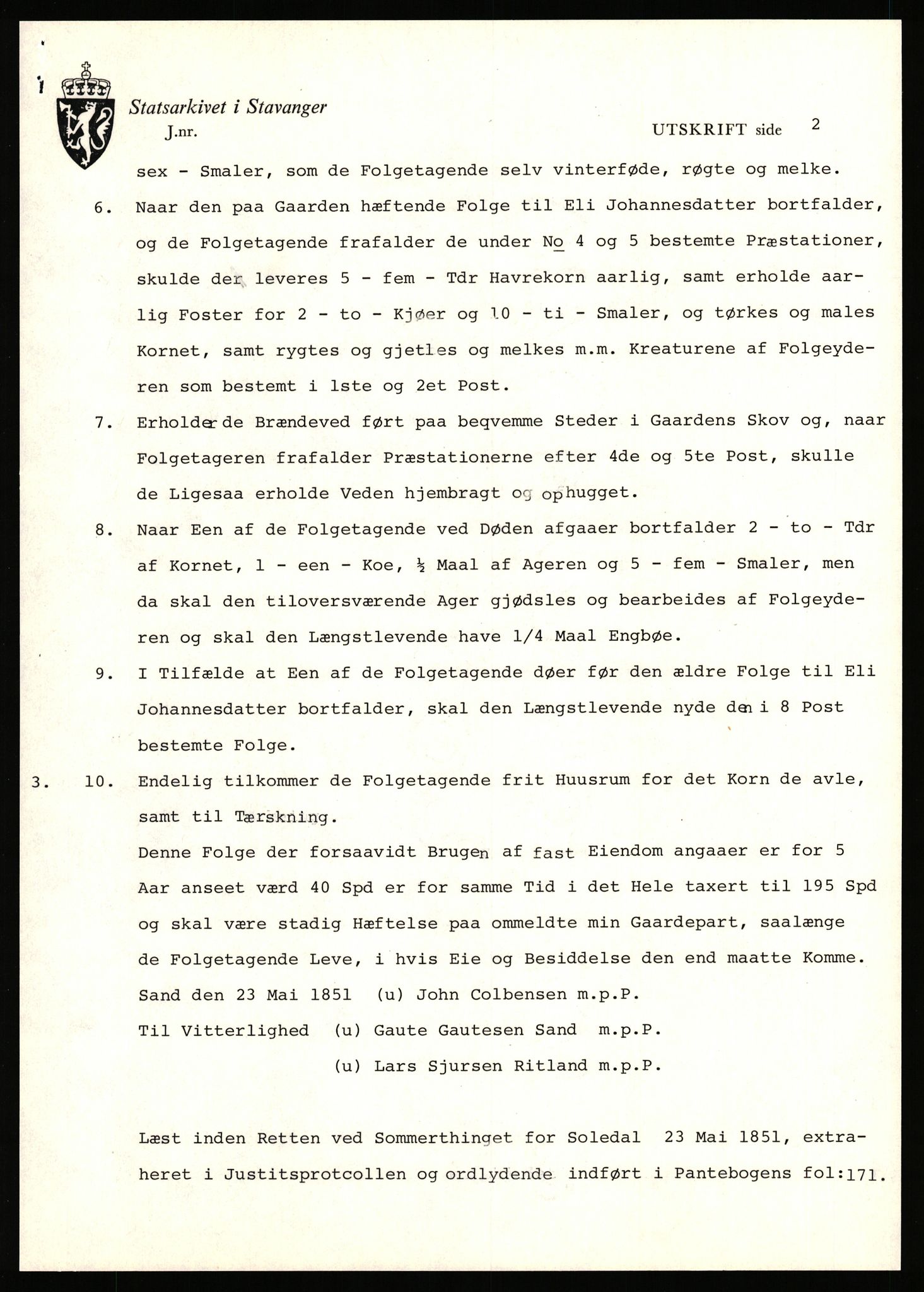 Statsarkivet i Stavanger, SAST/A-101971/03/Y/Yj/L0050: Avskrifter sortert etter gårdsnavn: Kvammen - Kvæstad, 1750-1930, p. 505