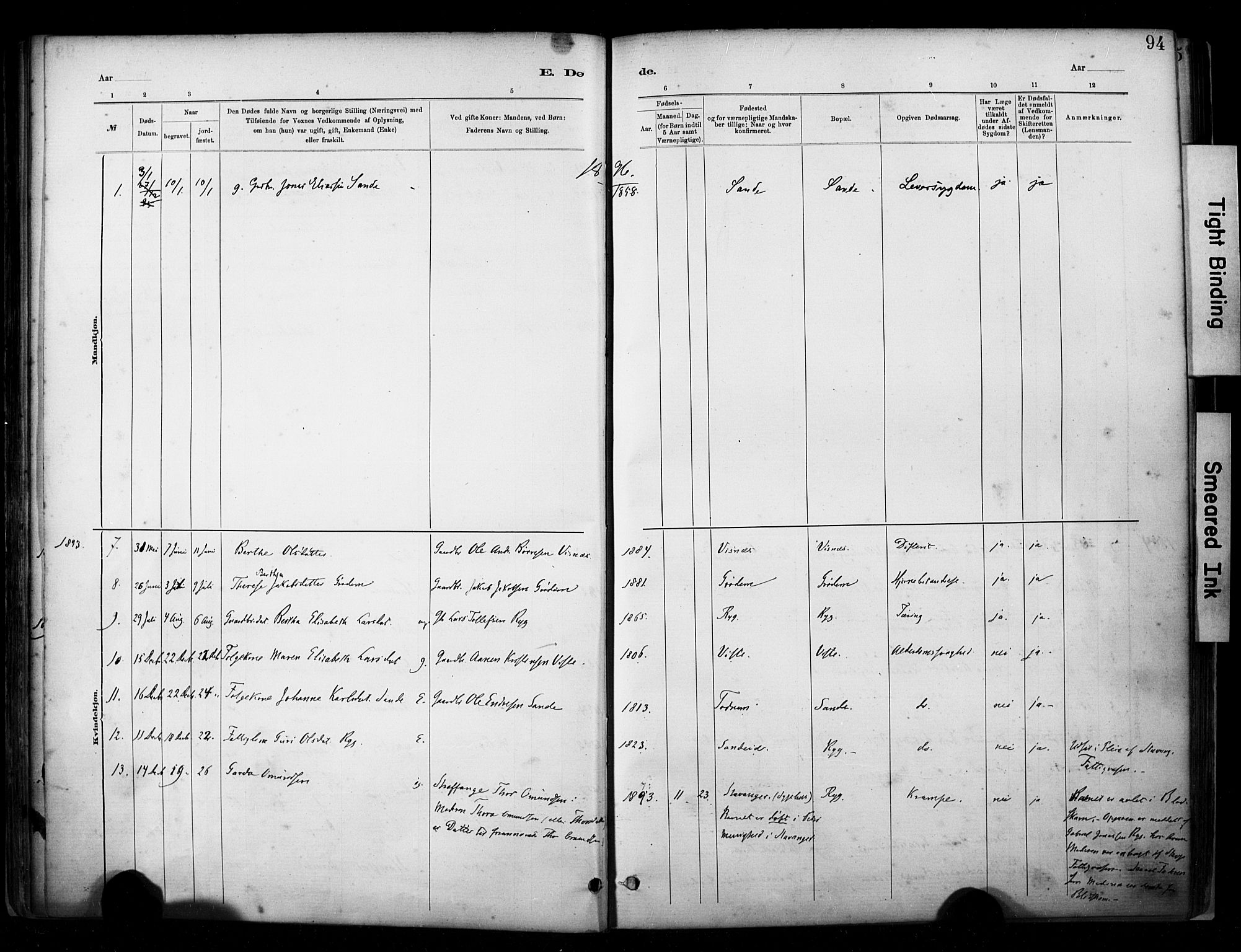 Hetland sokneprestkontor, SAST/A-101826/30/30BA/L0009: Parish register (official) no. A 9, 1882-1918, p. 94