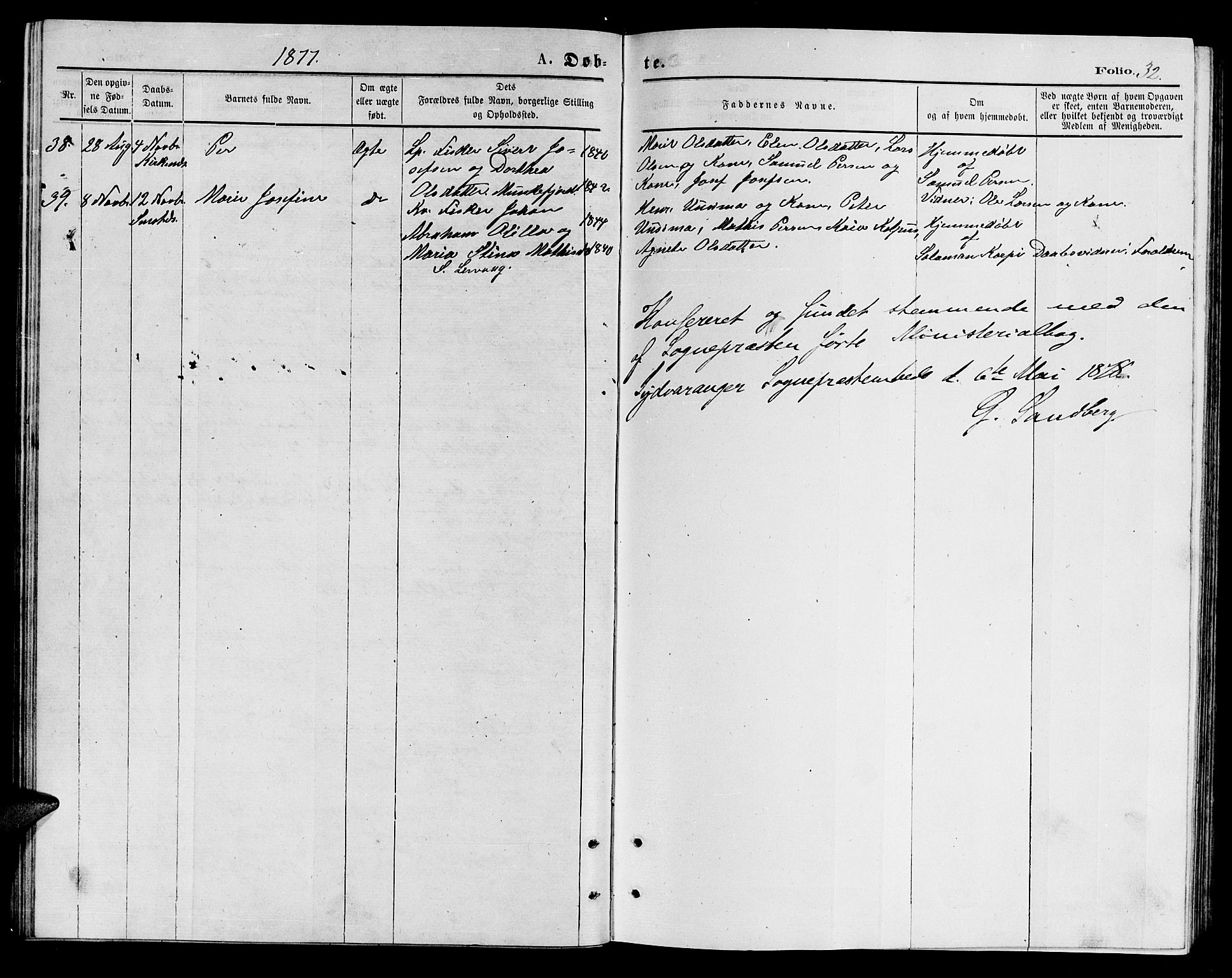 Sør-Varanger sokneprestkontor, AV/SATØ-S-1331/H/Hb/L0002klokker: Parish register (copy) no. 2, 1873-1877, p. 32