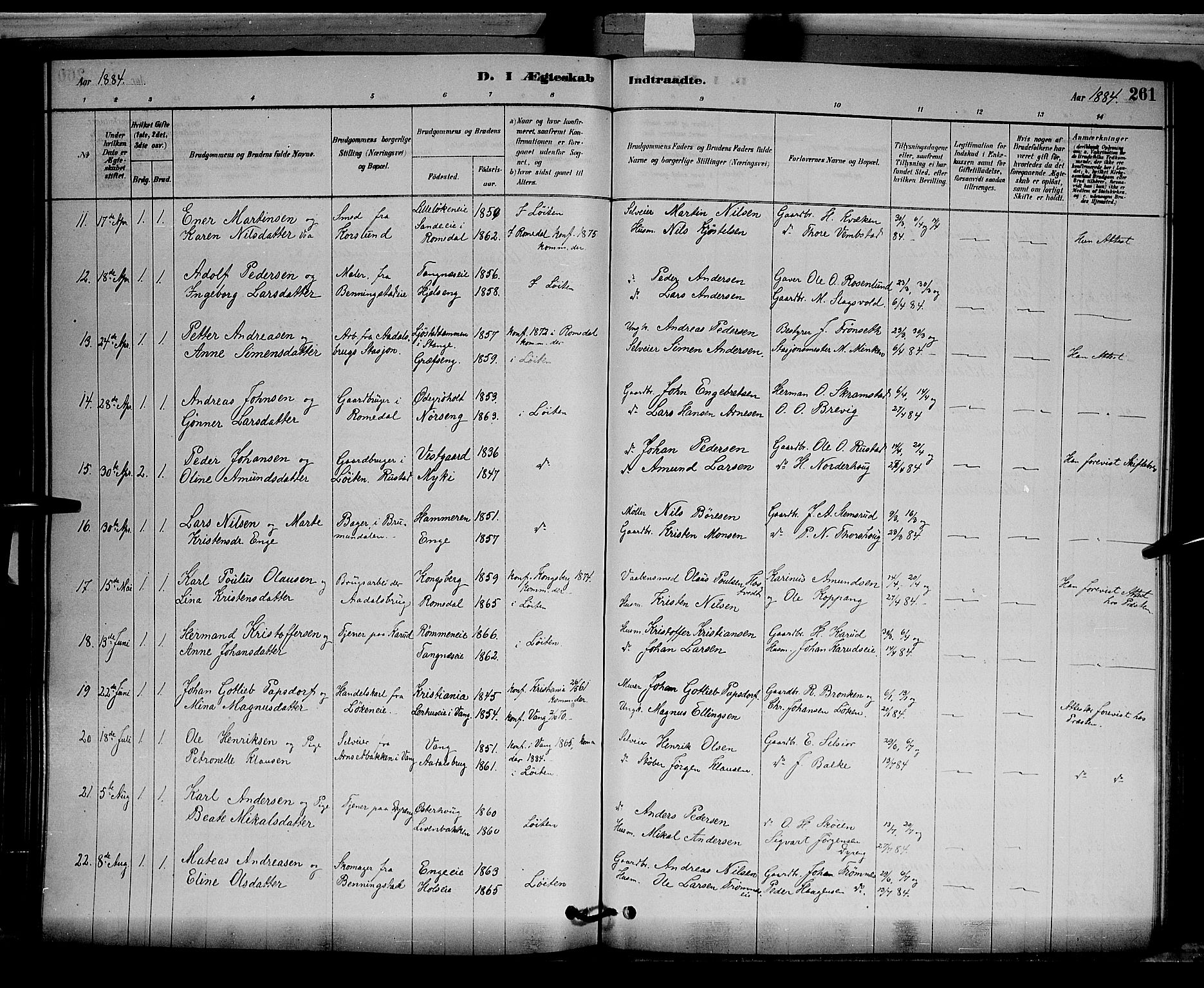 Løten prestekontor, SAH/PREST-022/L/La/L0005: Parish register (copy) no. 5, 1878-1891, p. 261