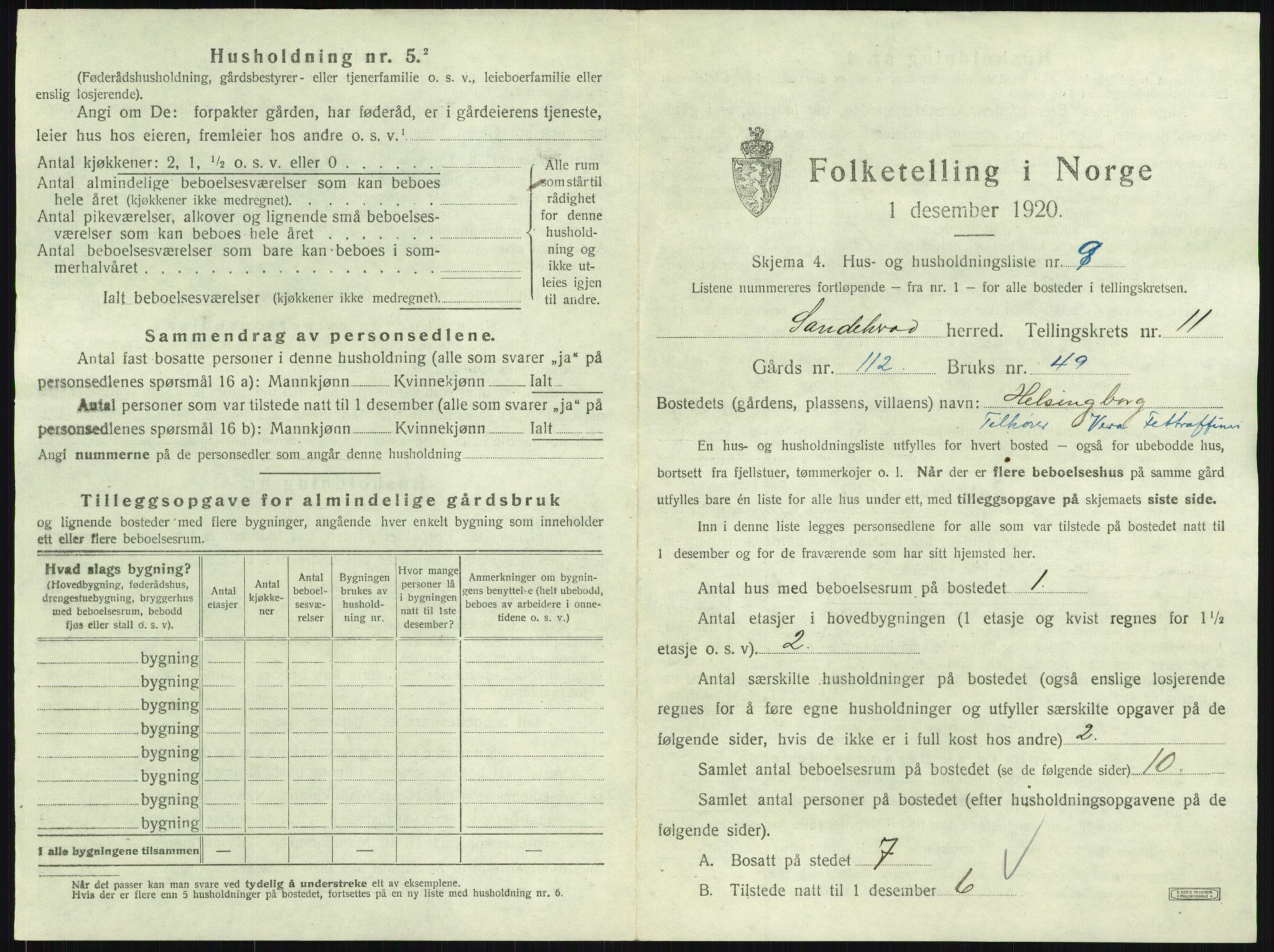 SAKO, 1920 census for Sandeherred, 1920, p. 2269