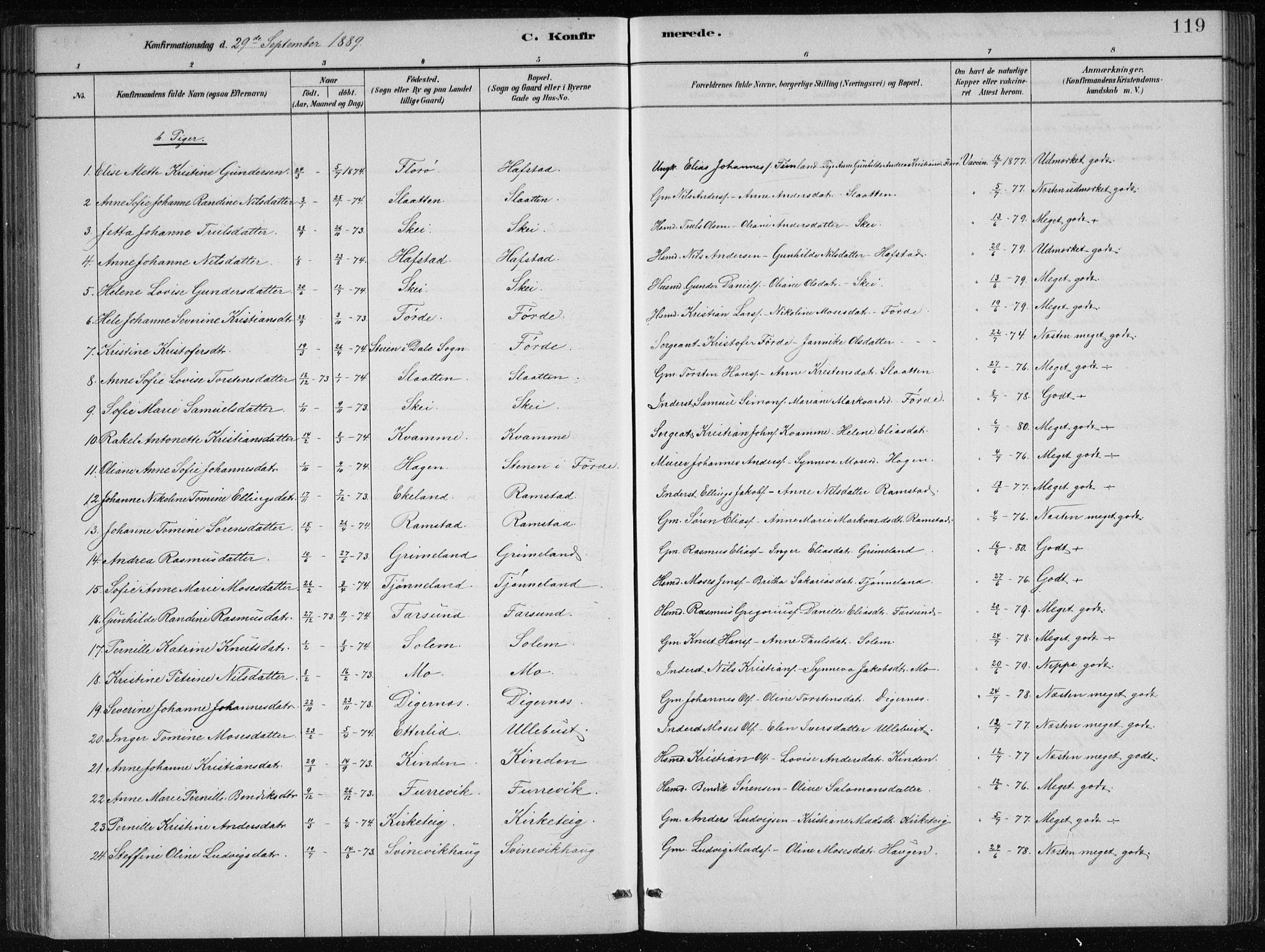 Førde sokneprestembete, SAB/A-79901/H/Hab/Haba/L0002: Parish register (copy) no. A 2, 1881-1898, p. 119