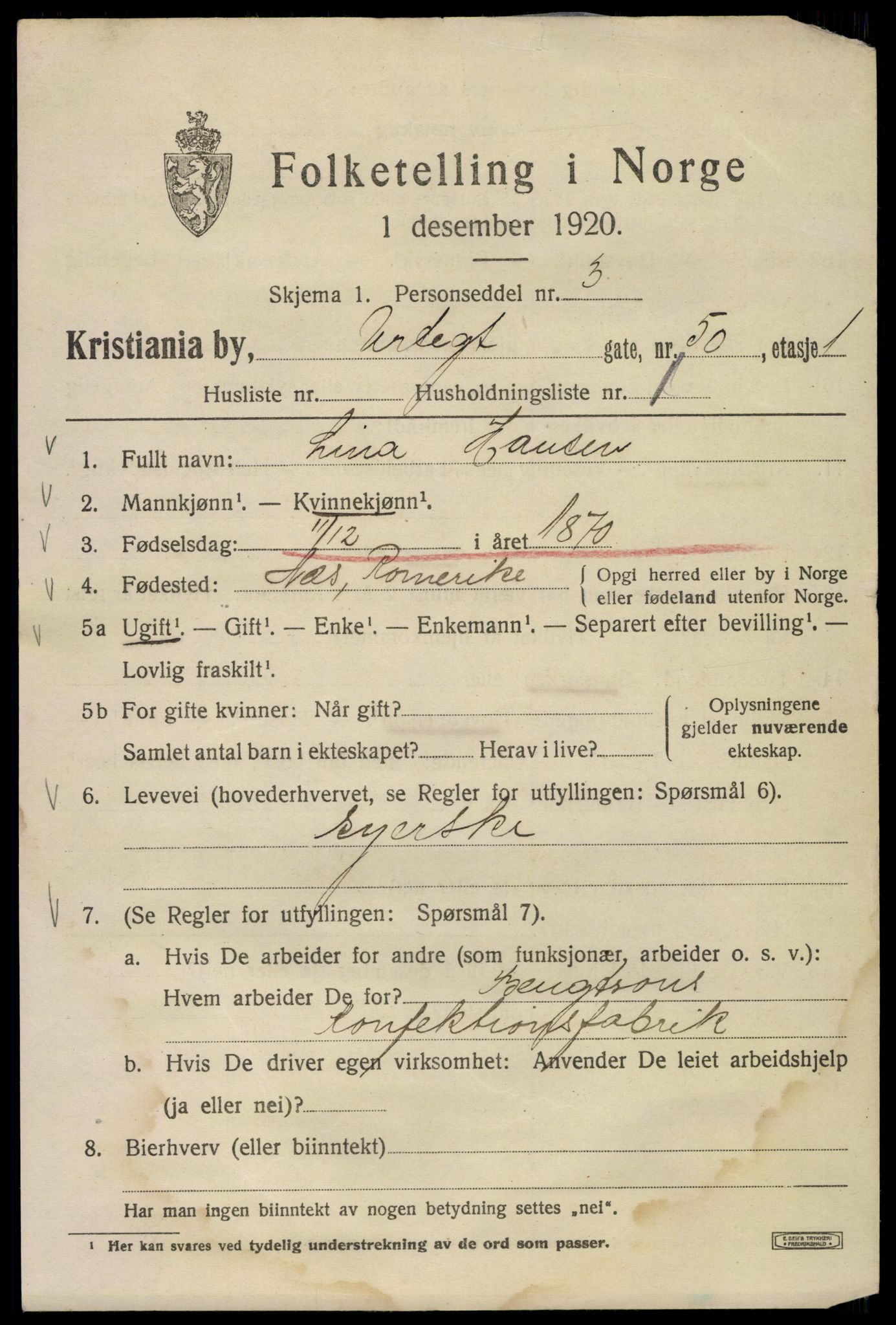 SAO, 1920 census for Kristiania, 1920, p. 623975