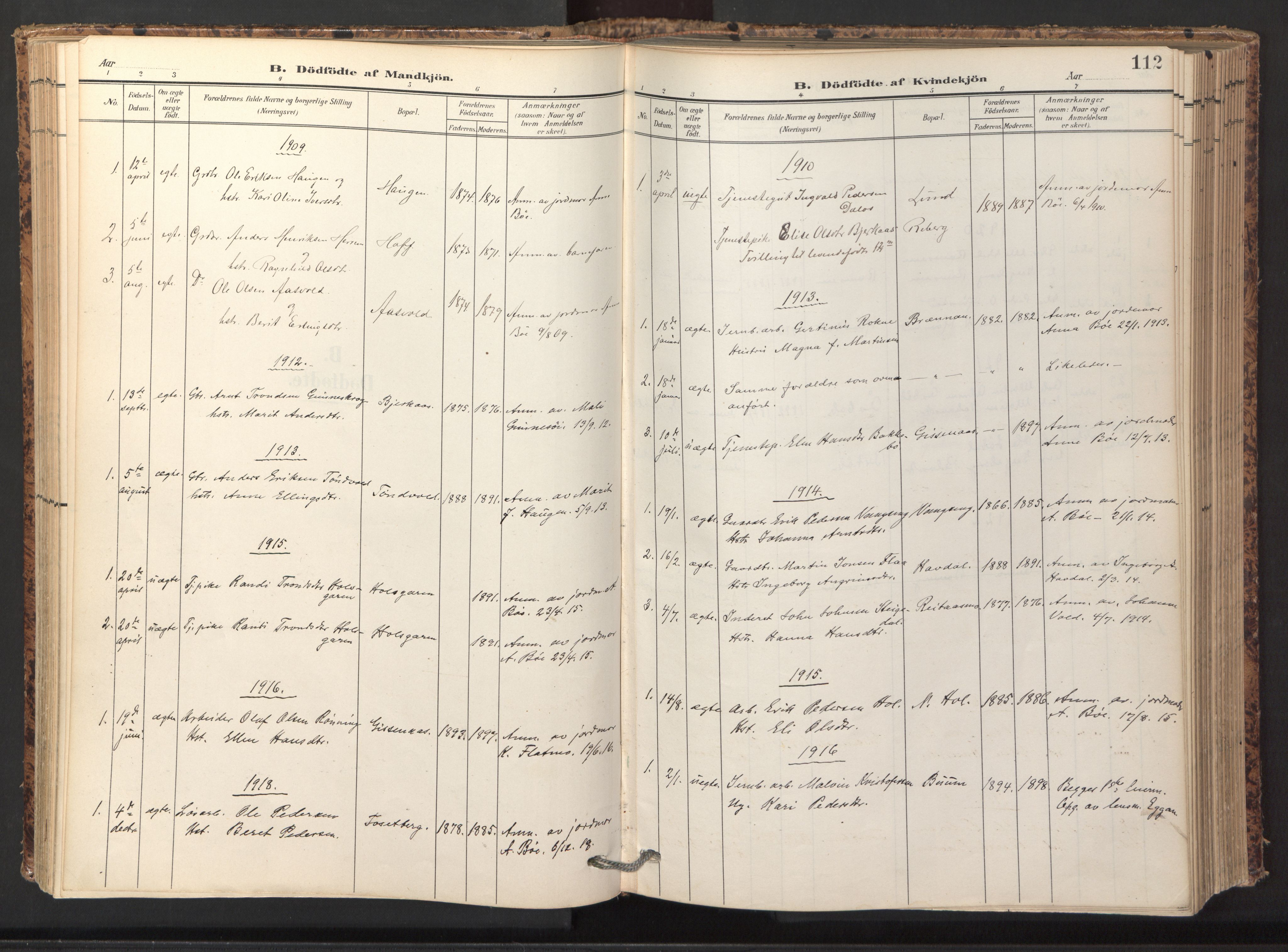 Ministerialprotokoller, klokkerbøker og fødselsregistre - Sør-Trøndelag, SAT/A-1456/674/L0873: Parish register (official) no. 674A05, 1908-1923, p. 112