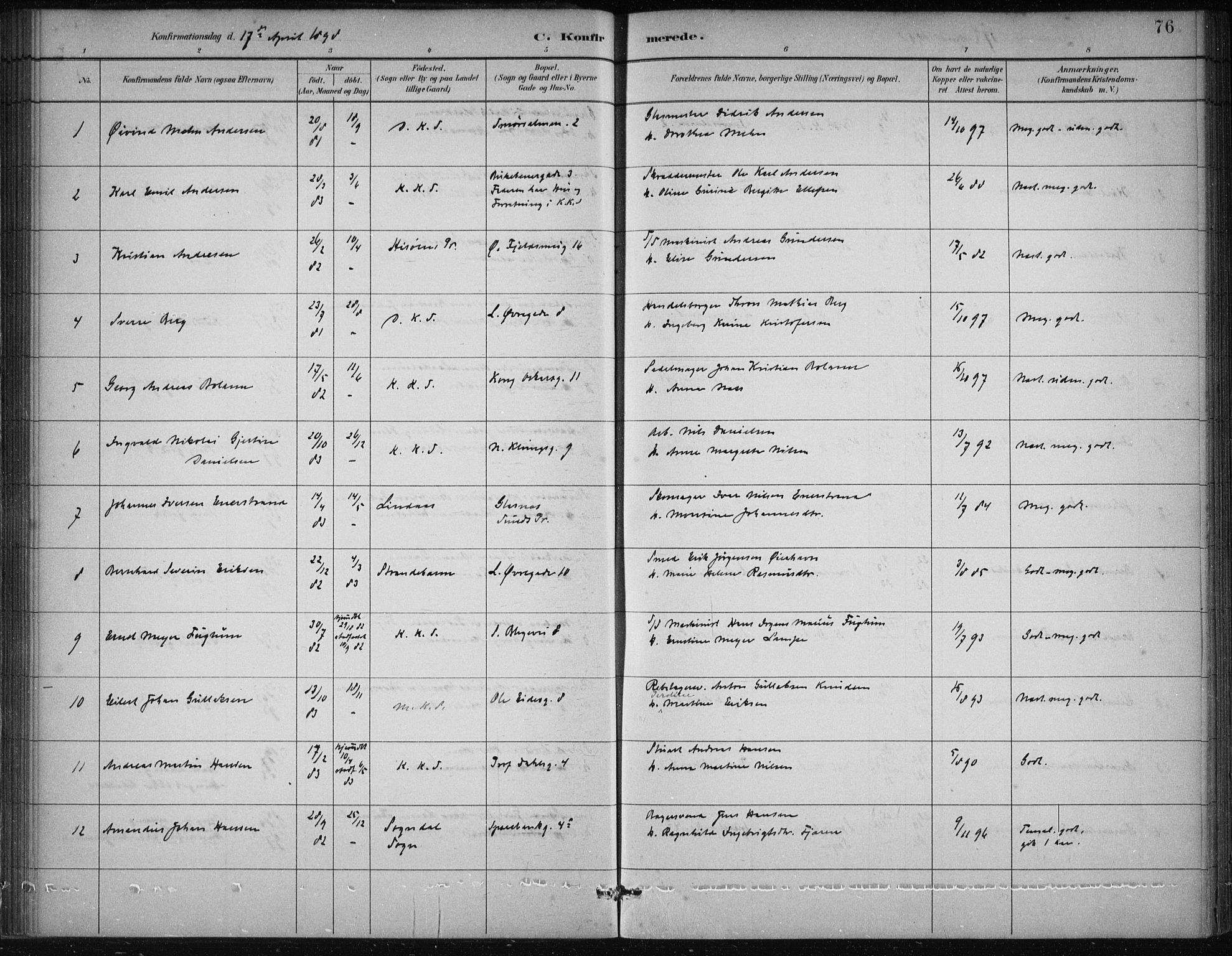 Korskirken sokneprestembete, SAB/A-76101/H/Hab: Parish register (copy) no. C 4, 1893-1905, p. 76