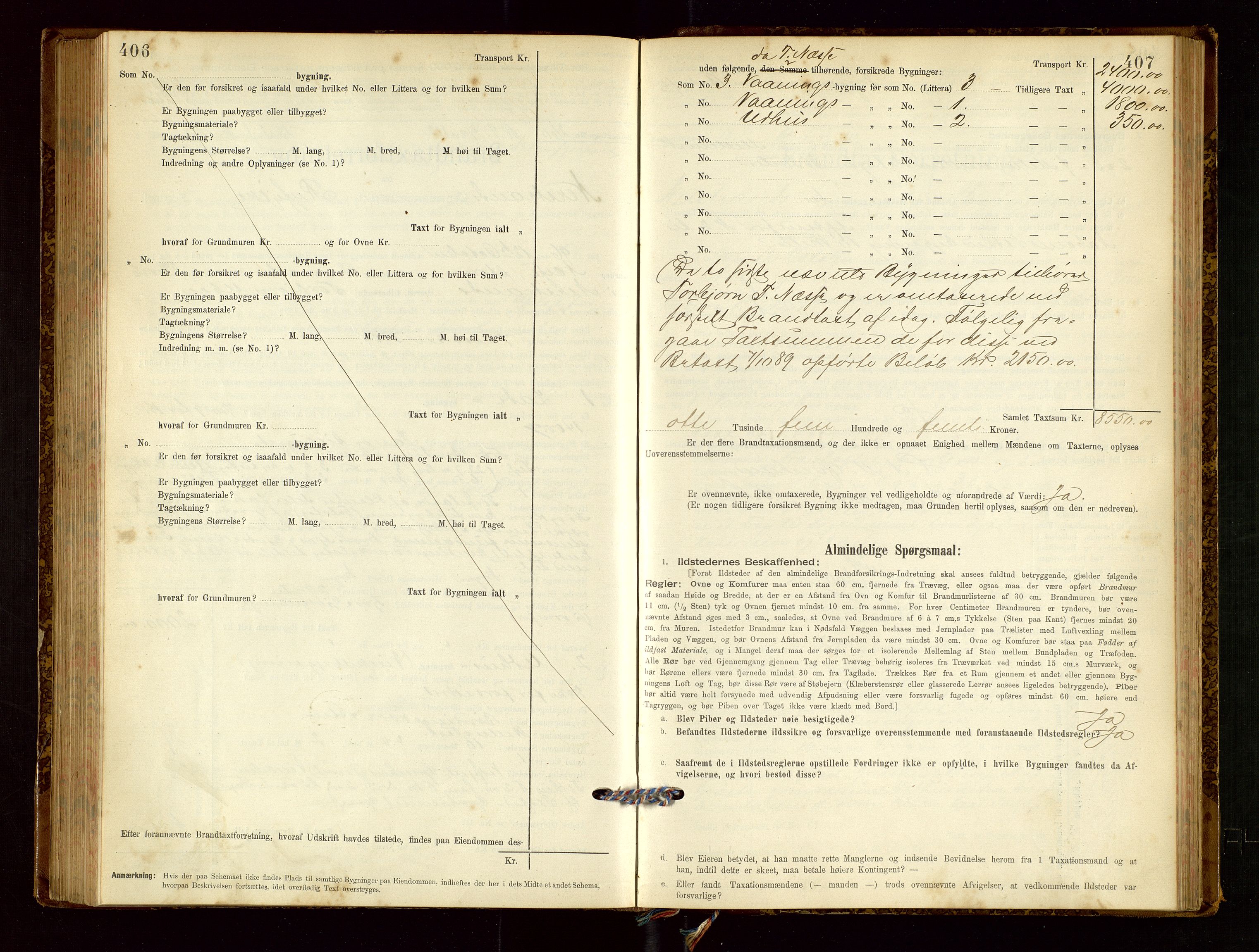 Nedstrand lensmannskontor, SAST/A-100236/Gob/L0001: "Brandtaxationsprotokol for Nerstrand Lensmandsdistrikt Ryfylke fogderi", 1895-1915, p. 406-407