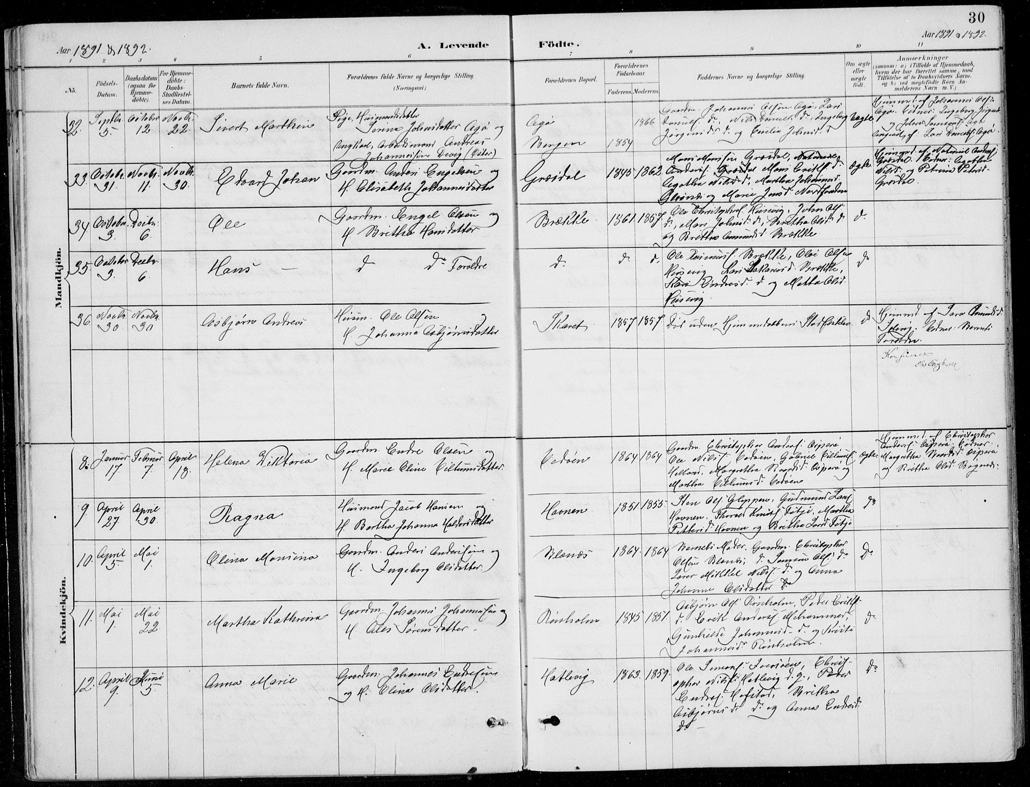 Fitjar sokneprestembete, AV/SAB-A-99926: Parish register (copy) no. A 2, 1887-1906, p. 30