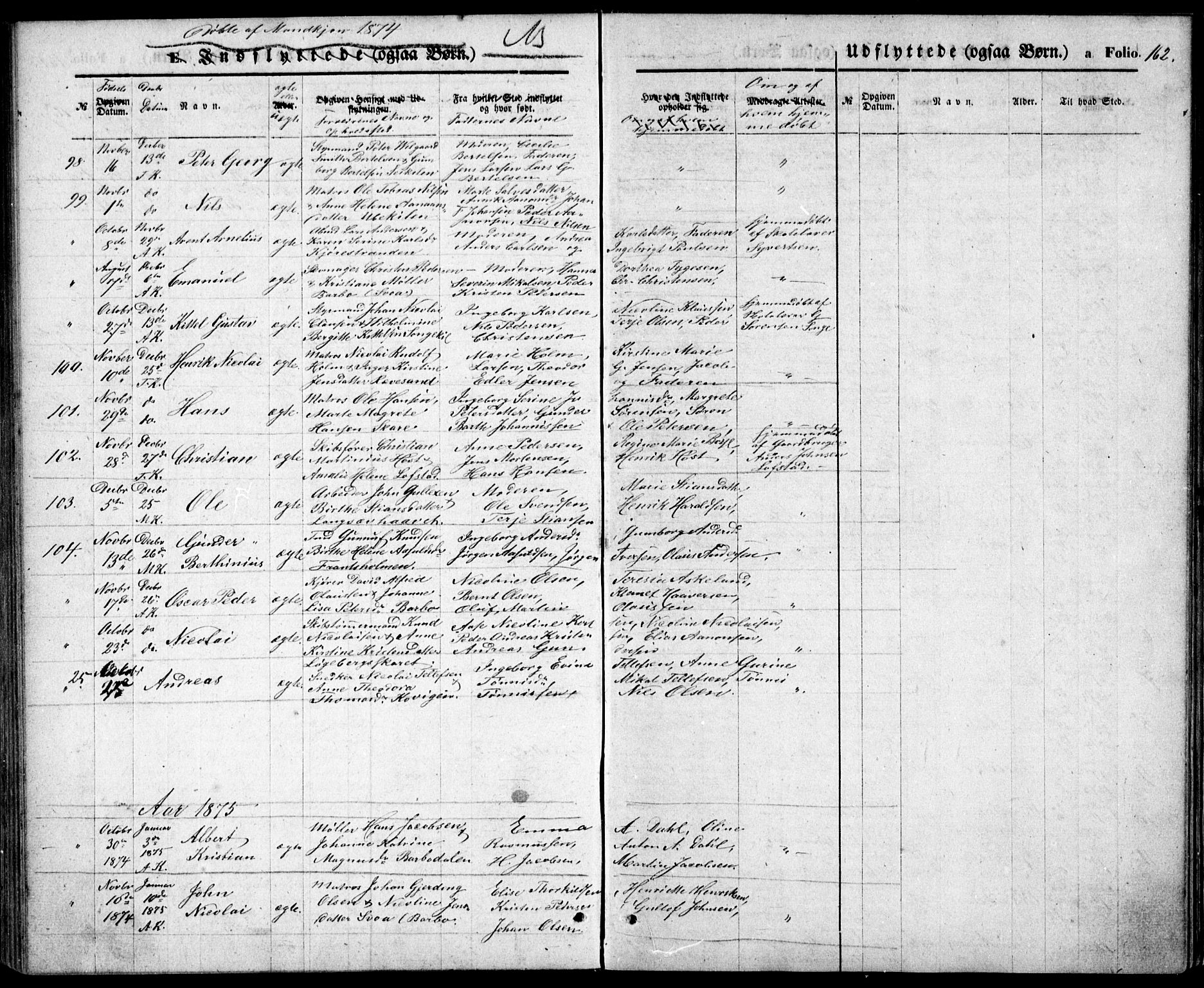 Tromøy sokneprestkontor, AV/SAK-1111-0041/F/Fb/L0004: Parish register (copy) no. B 4, 1869-1877, p. 162