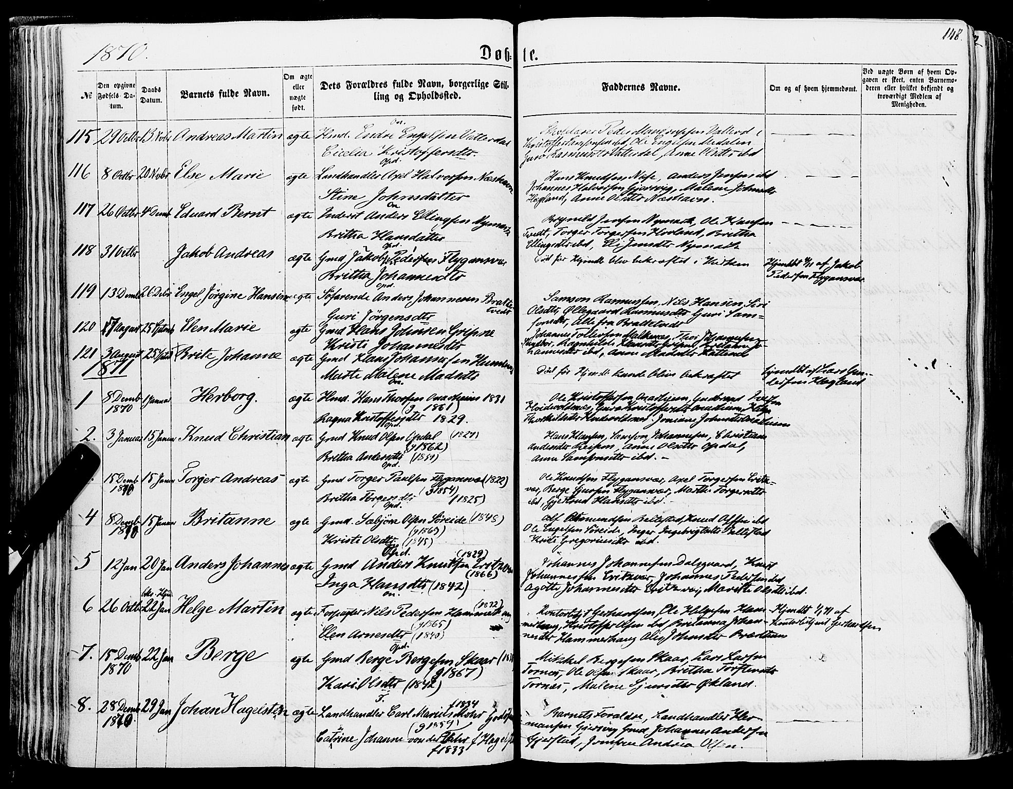 Tysnes sokneprestembete, SAB/A-78601/H/Haa: Parish register (official) no. A 11, 1860-1871, p. 148