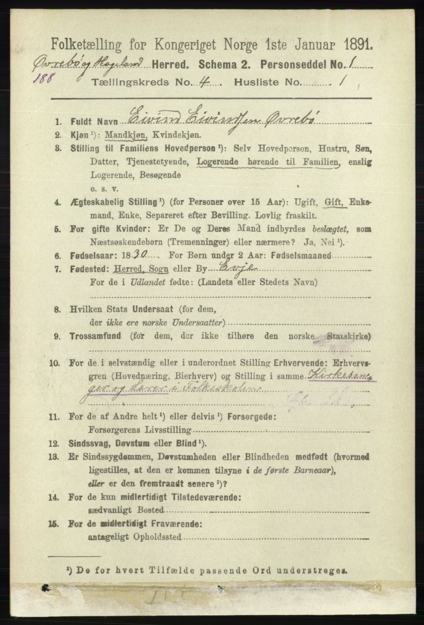 RA, 1891 census for 1016 Øvrebø og Hægeland, 1891, p. 684