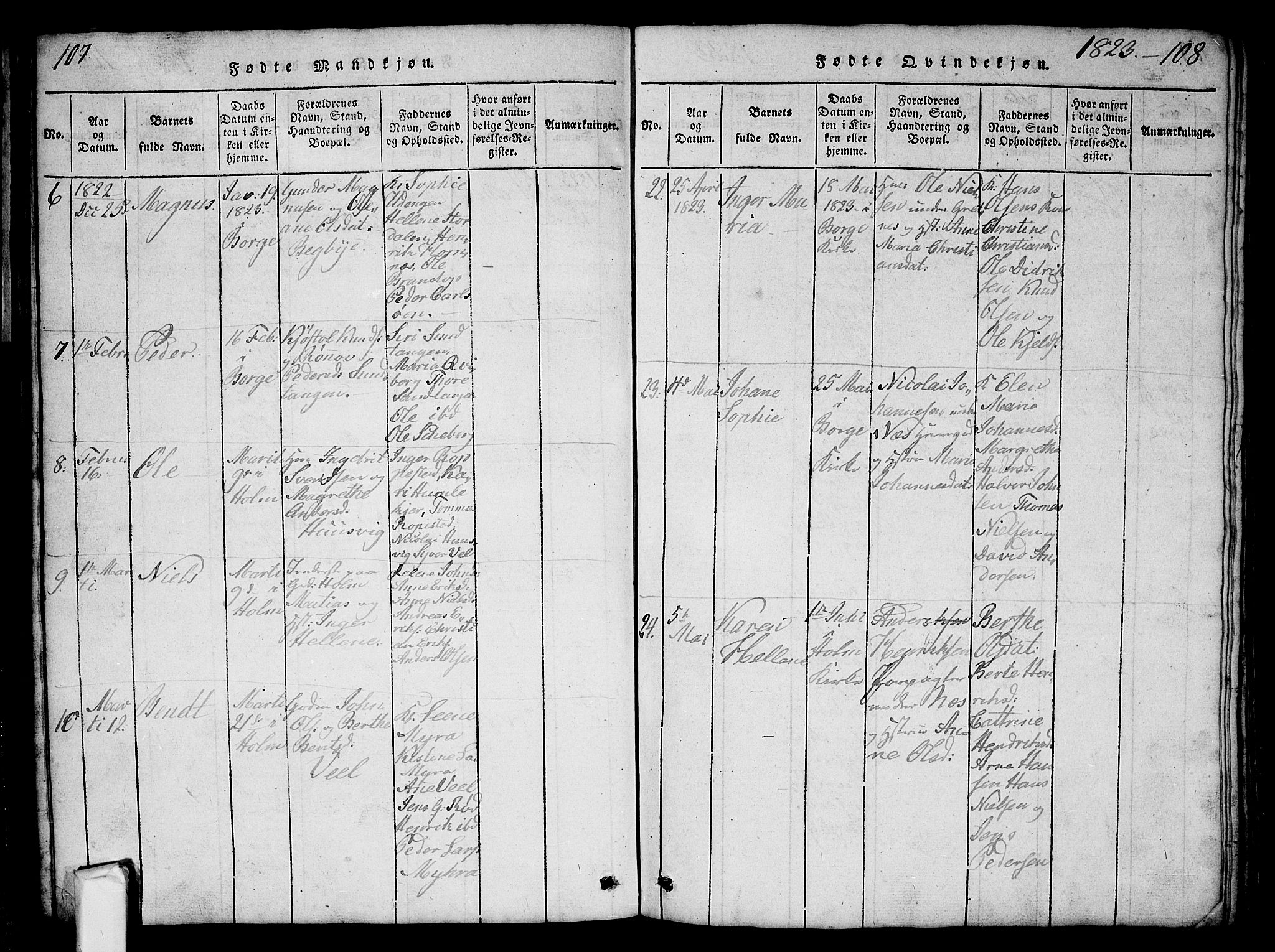 Borge prestekontor Kirkebøker, AV/SAO-A-10903/G/Ga/L0001: Parish register (copy) no.  I 1, 1815-1835, p. 107-108