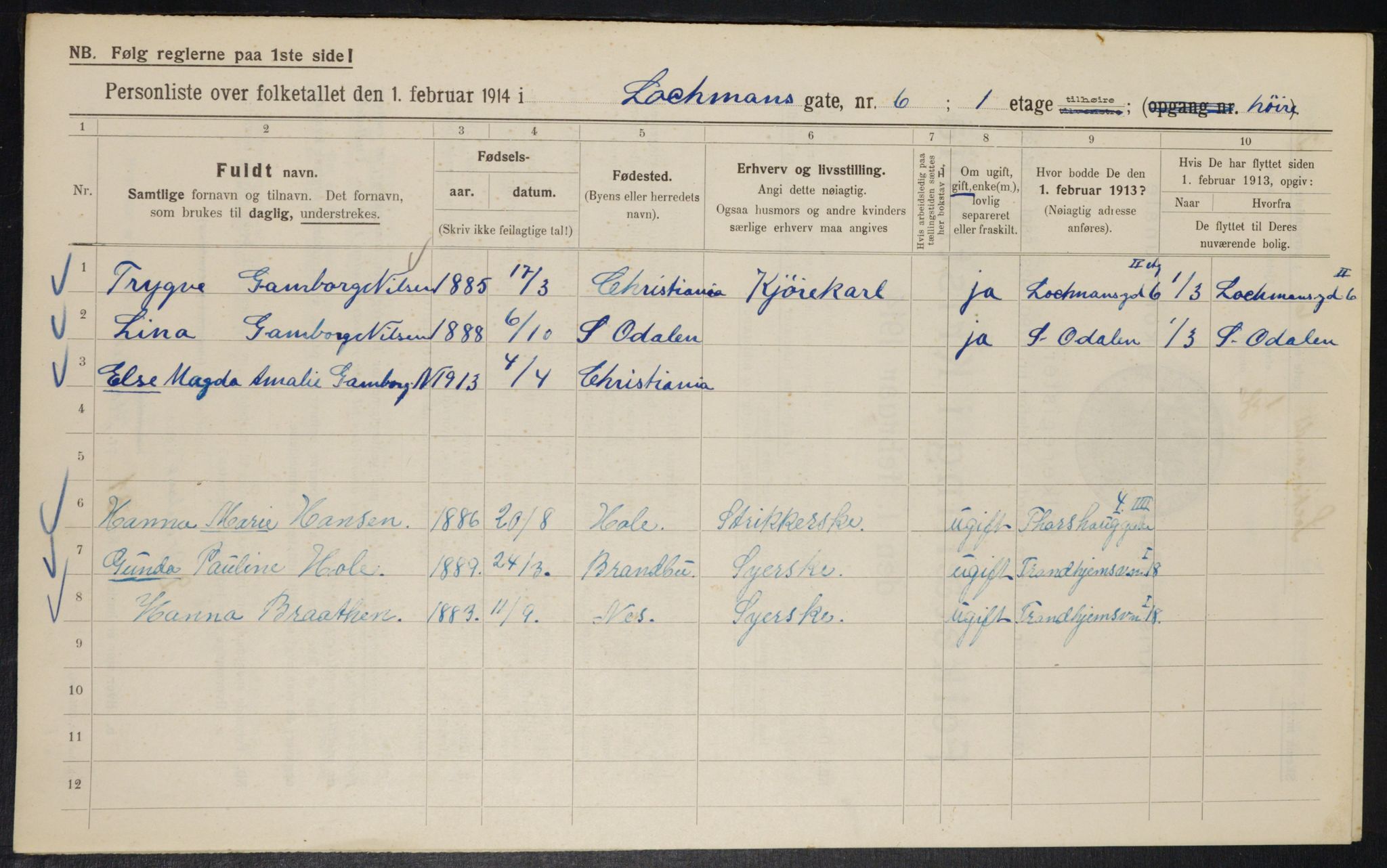 OBA, Municipal Census 1914 for Kristiania, 1914, p. 58265