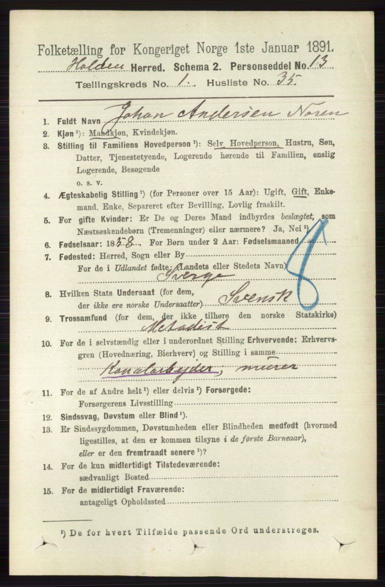 RA, 1891 census for 0819 Holla, 1891, p. 490