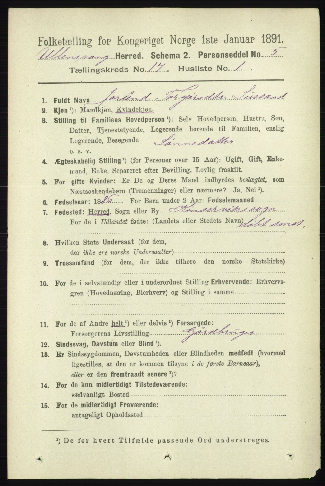 RA, 1891 census for 1230 Ullensvang, 1891, p. 5557