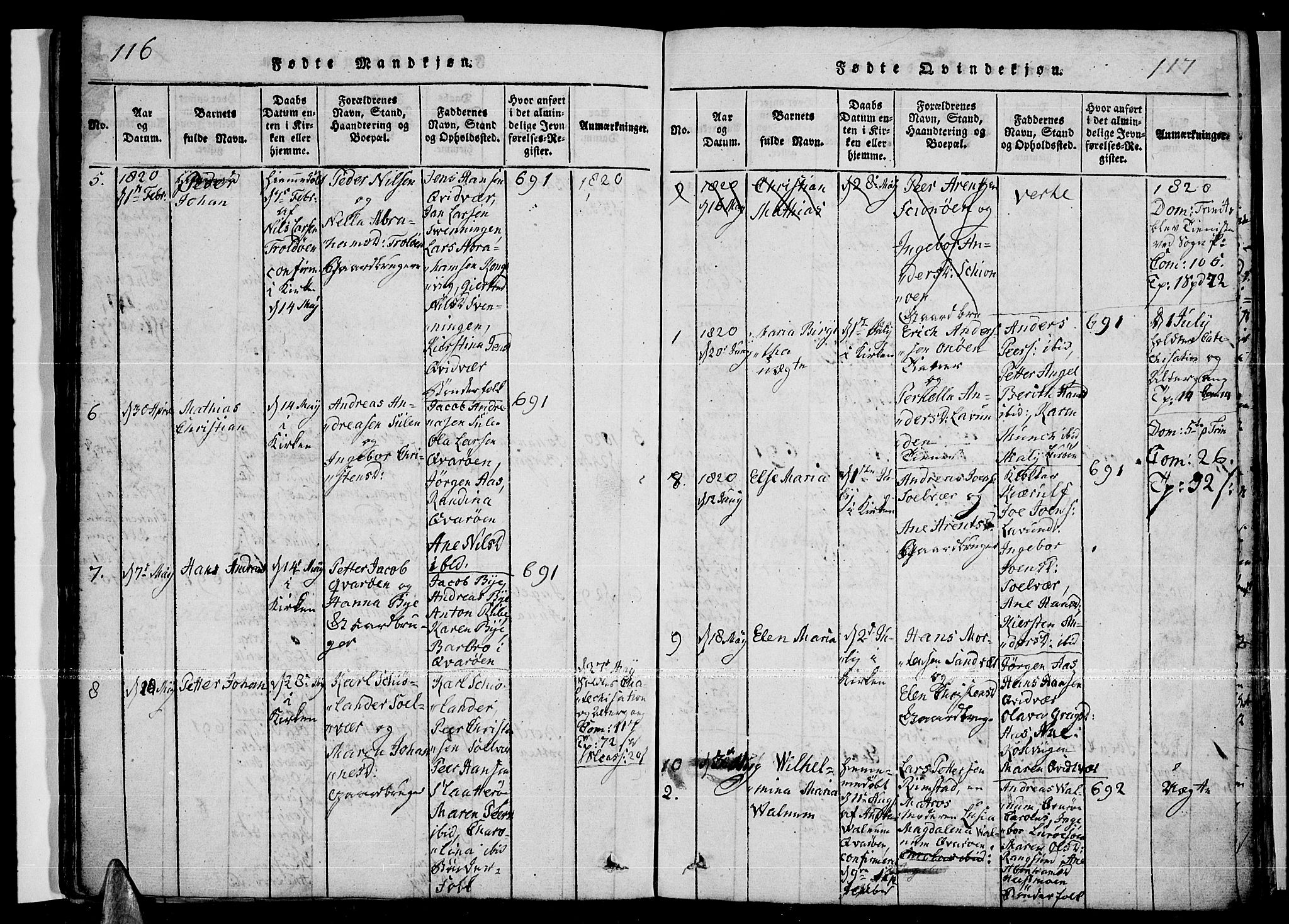 Ministerialprotokoller, klokkerbøker og fødselsregistre - Nordland, AV/SAT-A-1459/841/L0593: Parish register (official) no. 841A04 /3, 1820-1825, p. 116-117