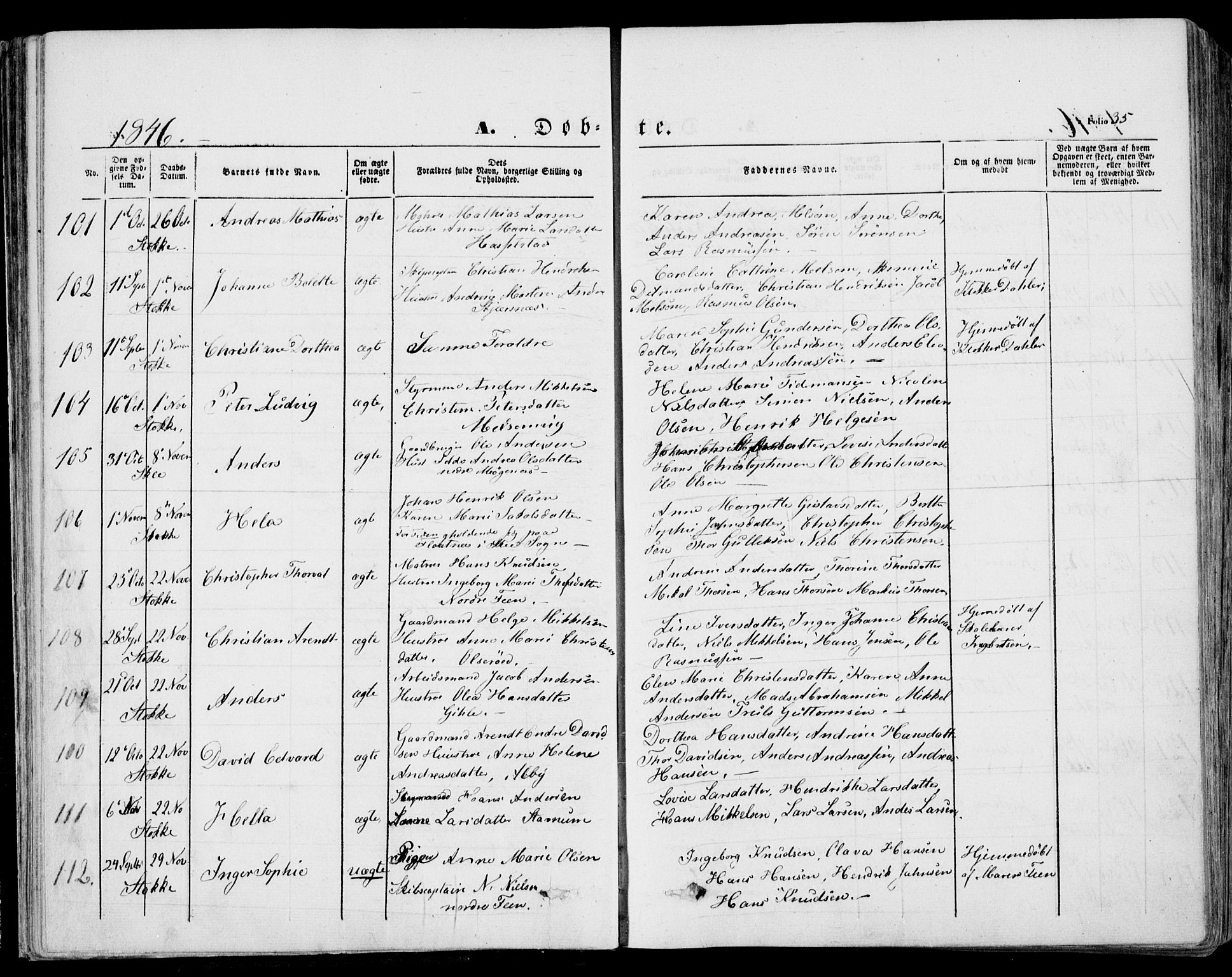 Stokke kirkebøker, AV/SAKO-A-320/F/Fa/L0007: Parish register (official) no. I 7, 1844-1857, p. 35