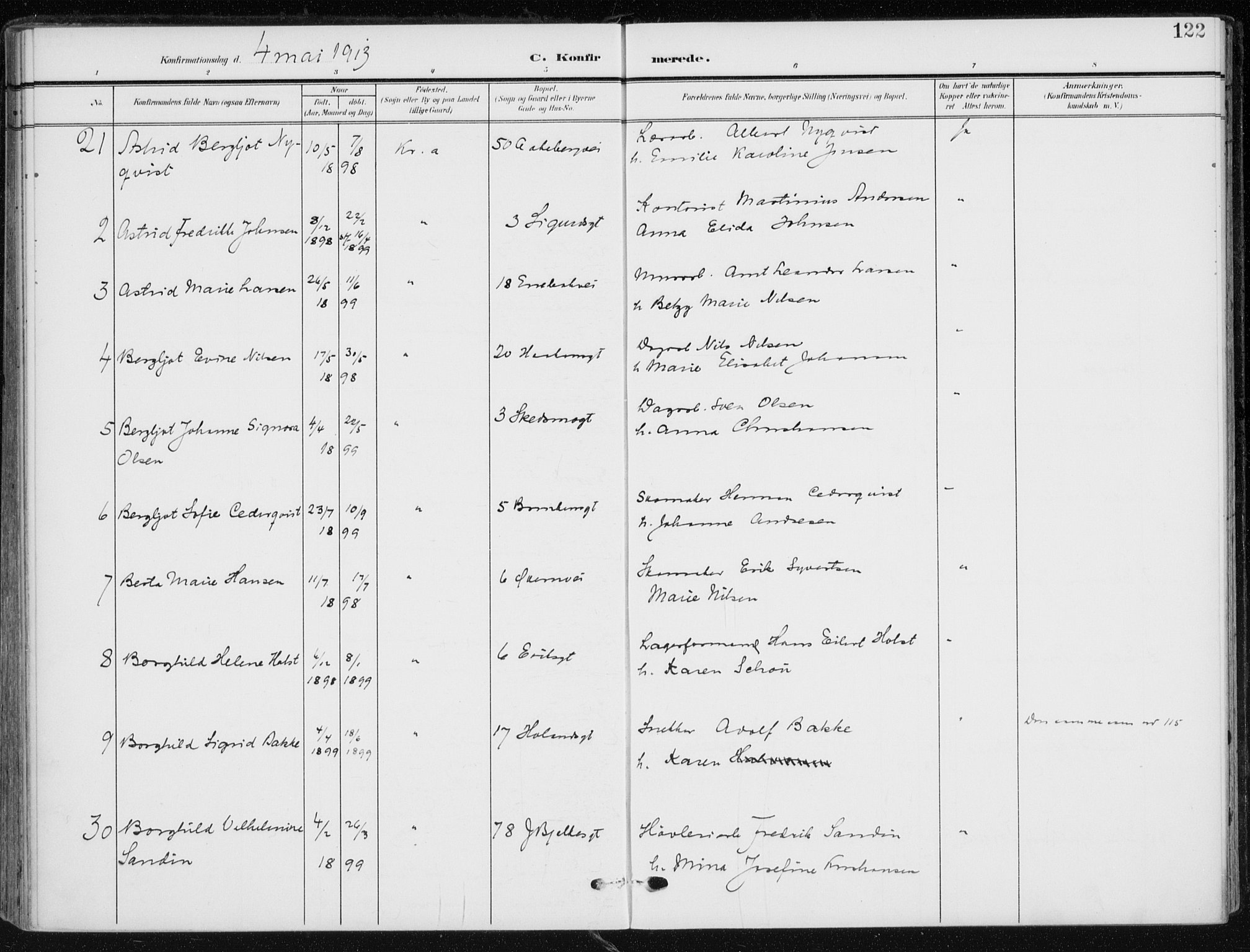Kampen prestekontor Kirkebøker, AV/SAO-A-10853/F/Fa/L0011: Parish register (official) no. I 11, 1907-1917, p. 122