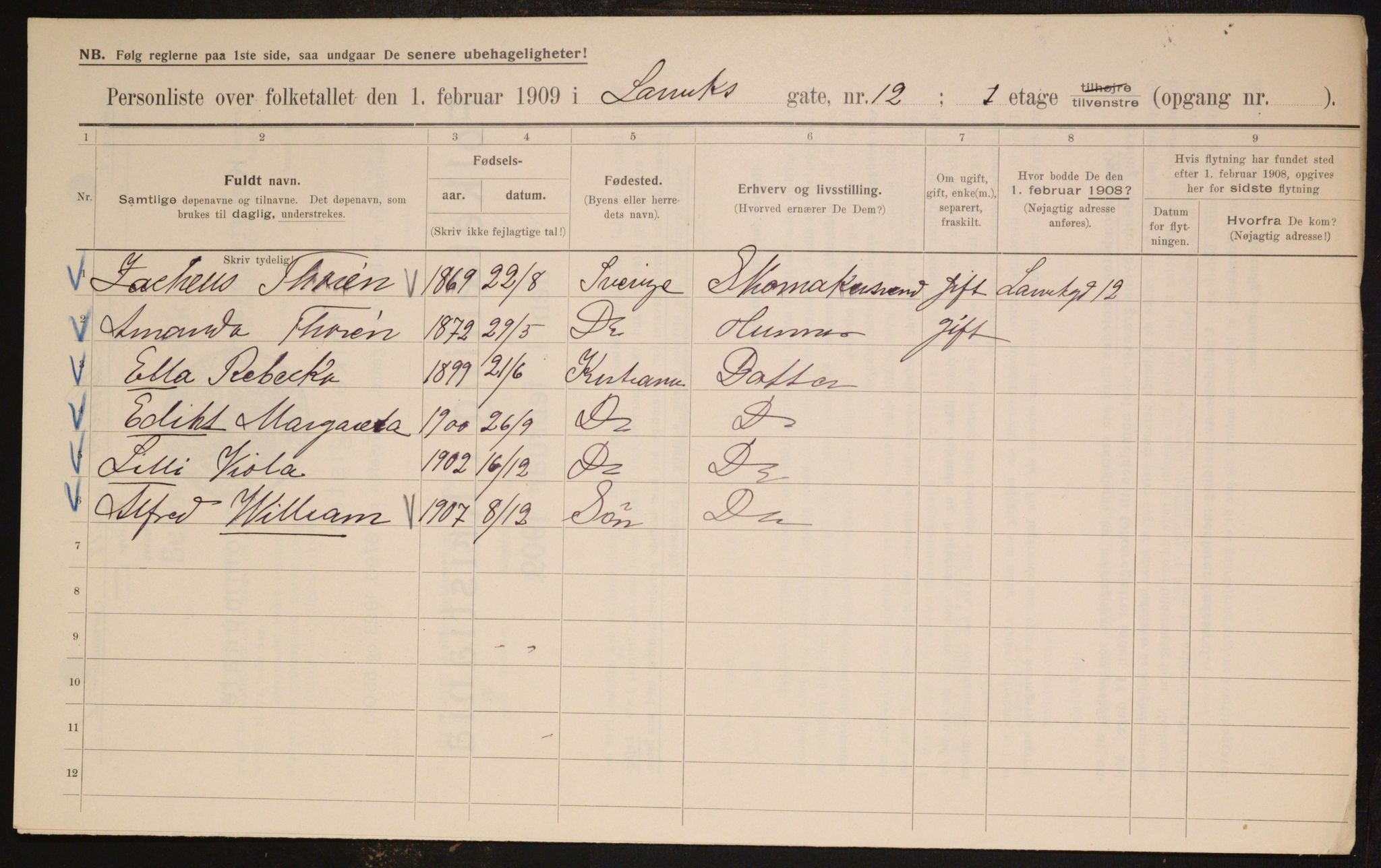 OBA, Municipal Census 1909 for Kristiania, 1909, p. 52190