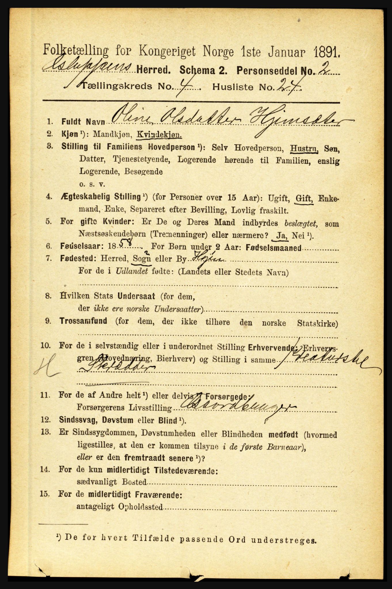 RA, 1891 census for 1445 Gloppen, 1891, p. 1881