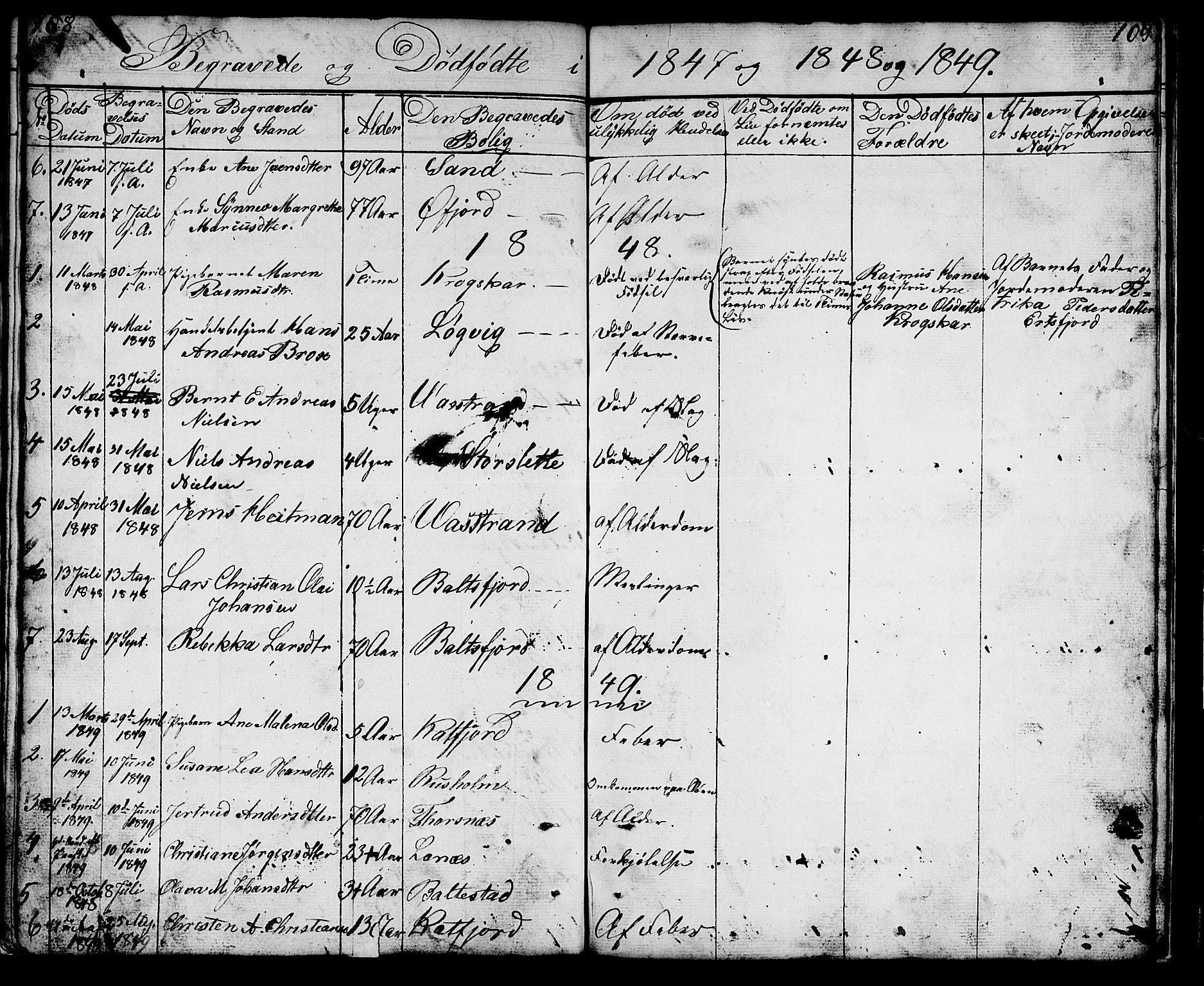 Lenvik sokneprestembete, AV/SATØ-S-1310/H/Ha/Hab/L0018klokker: Parish register (copy) no. 18, 1838-1854, p. 108-109