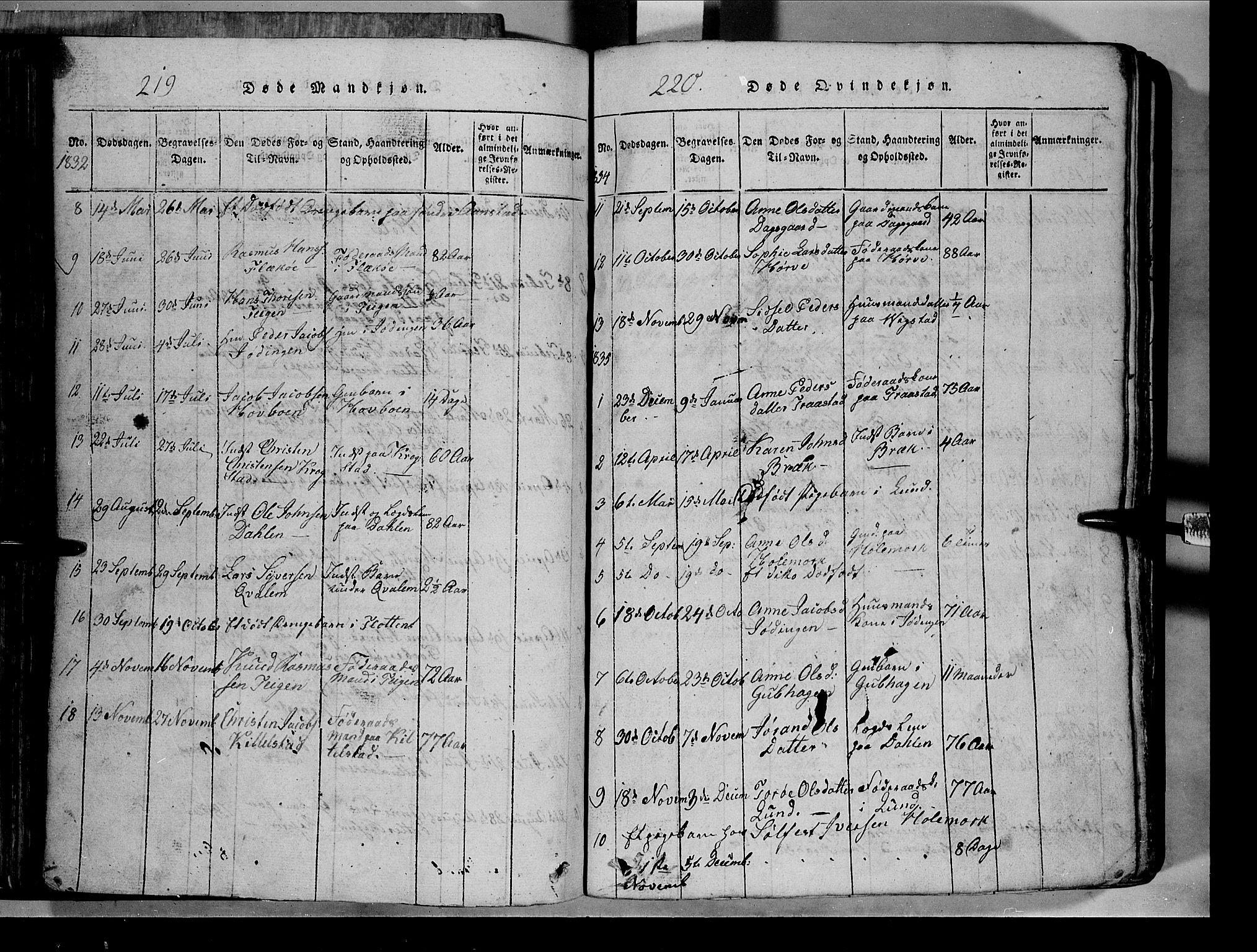 Lom prestekontor, SAH/PREST-070/L/L0003: Parish register (copy) no. 3, 1815-1844, p. 219-220