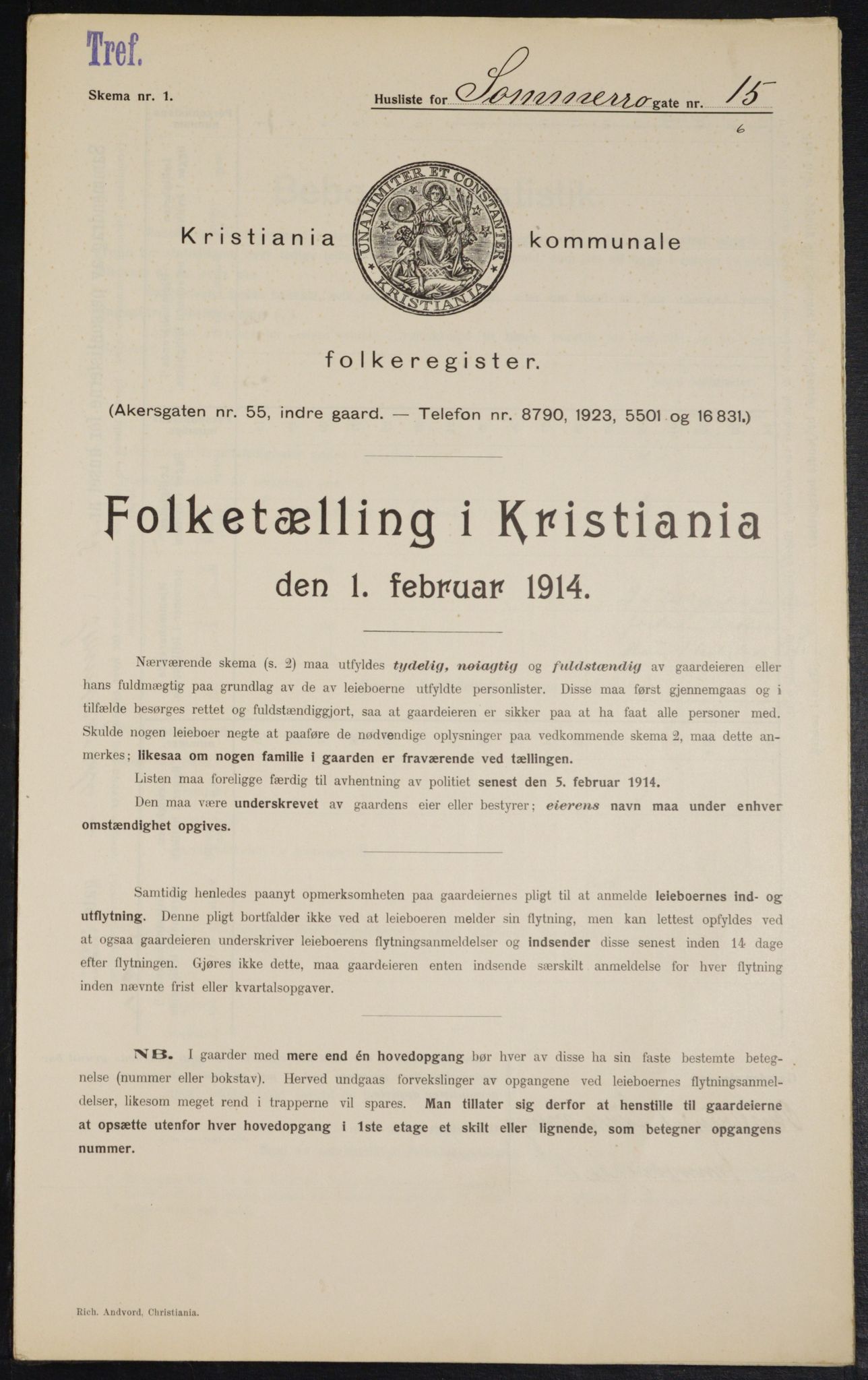 OBA, Municipal Census 1914 for Kristiania, 1914, p. 99579