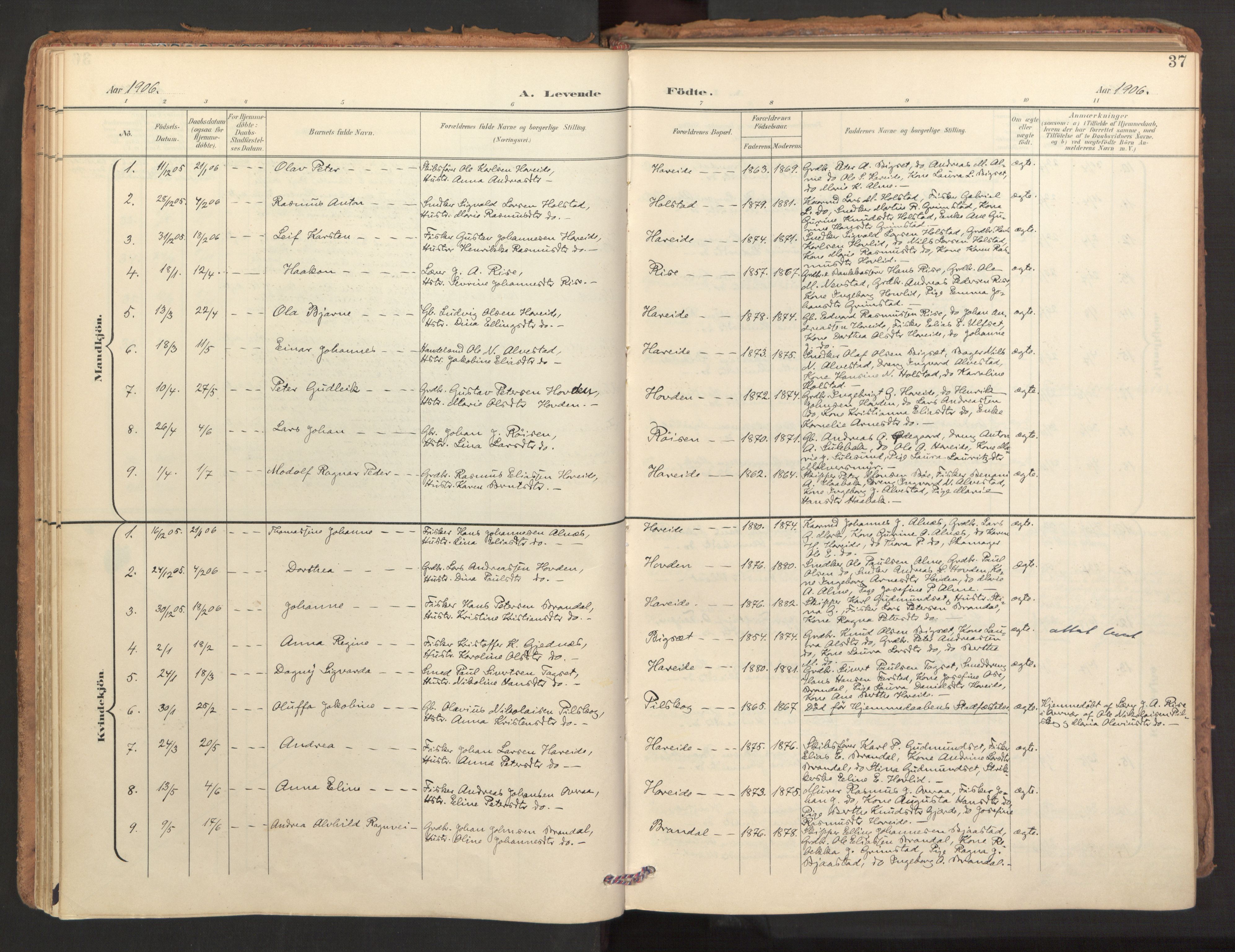 Ministerialprotokoller, klokkerbøker og fødselsregistre - Møre og Romsdal, SAT/A-1454/510/L0123: Parish register (official) no. 510A03, 1898-1922, p. 37