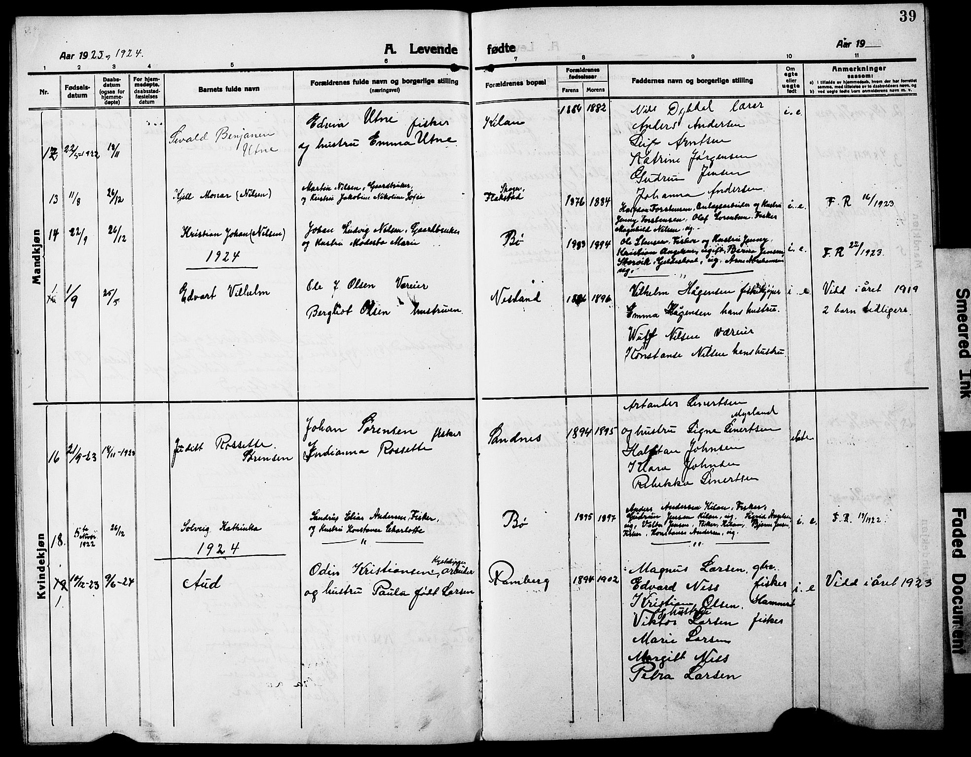 Ministerialprotokoller, klokkerbøker og fødselsregistre - Nordland, SAT/A-1459/885/L1215: Parish register (copy) no. 885C04, 1916-1929, p. 39