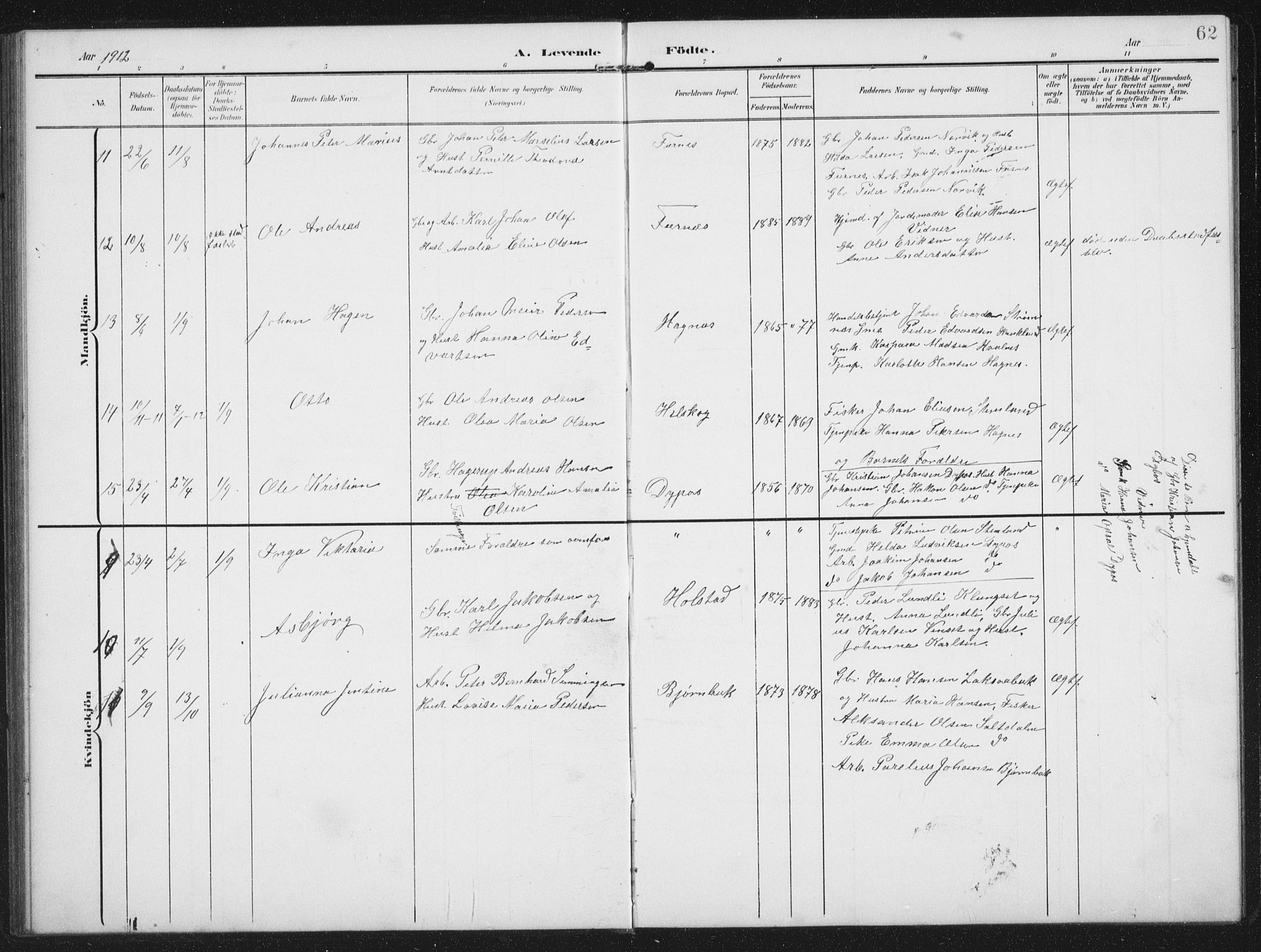 Ministerialprotokoller, klokkerbøker og fødselsregistre - Nordland, AV/SAT-A-1459/851/L0726: Parish register (copy) no. 851C01, 1902-1924, p. 62