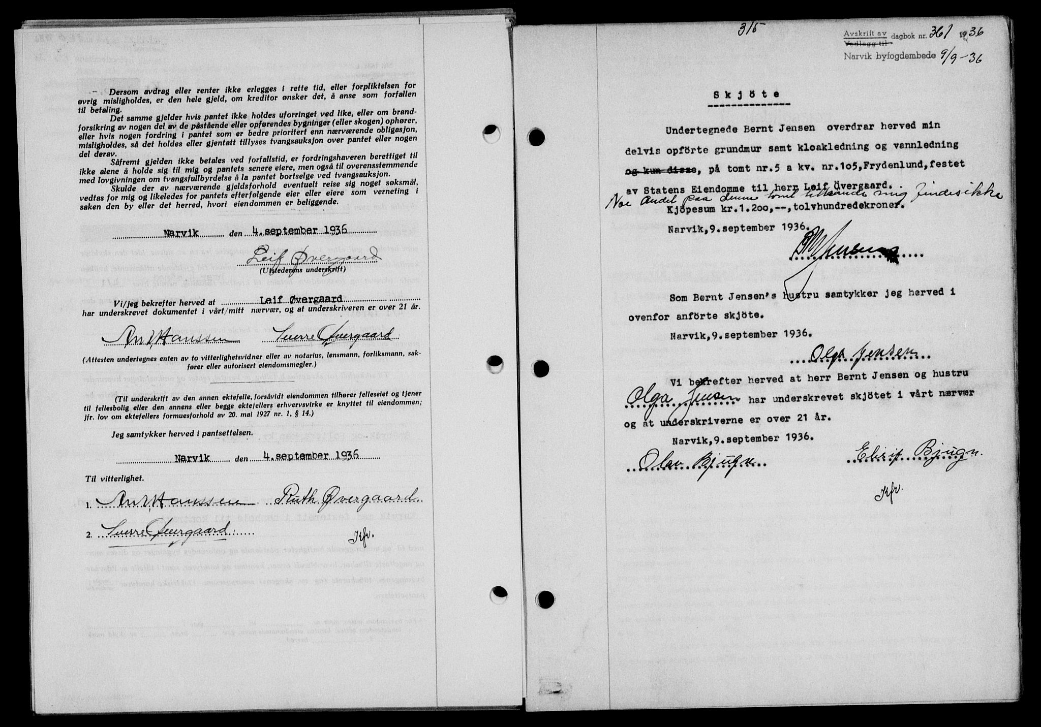 Narvik sorenskriveri, SAT/A-0002/1/2/2C/2Ca/L0011: Mortgage book no. 14, 1935-1937, Deed date: 09.09.1936