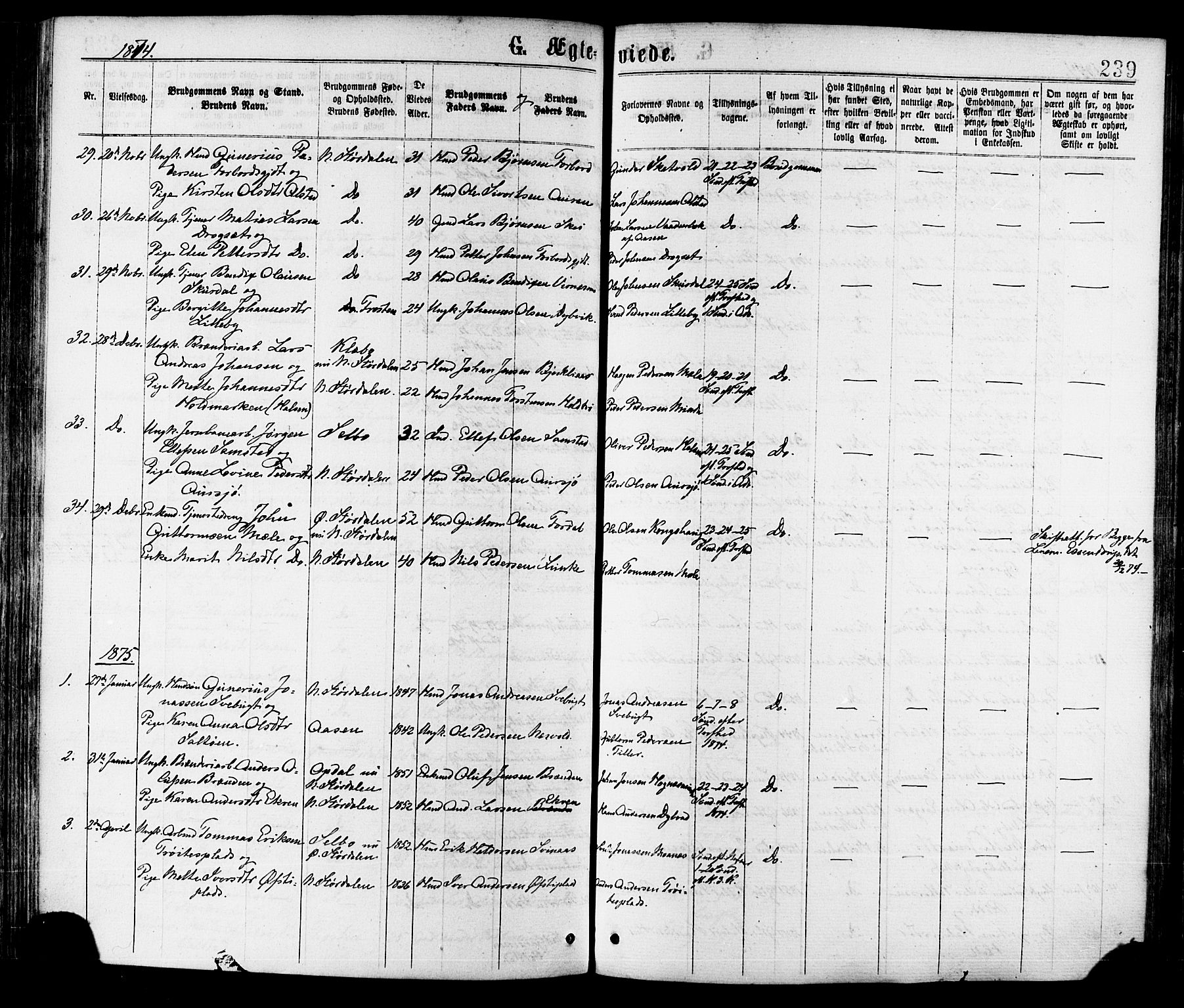 Ministerialprotokoller, klokkerbøker og fødselsregistre - Nord-Trøndelag, SAT/A-1458/709/L0076: Parish register (official) no. 709A16, 1871-1879, p. 239