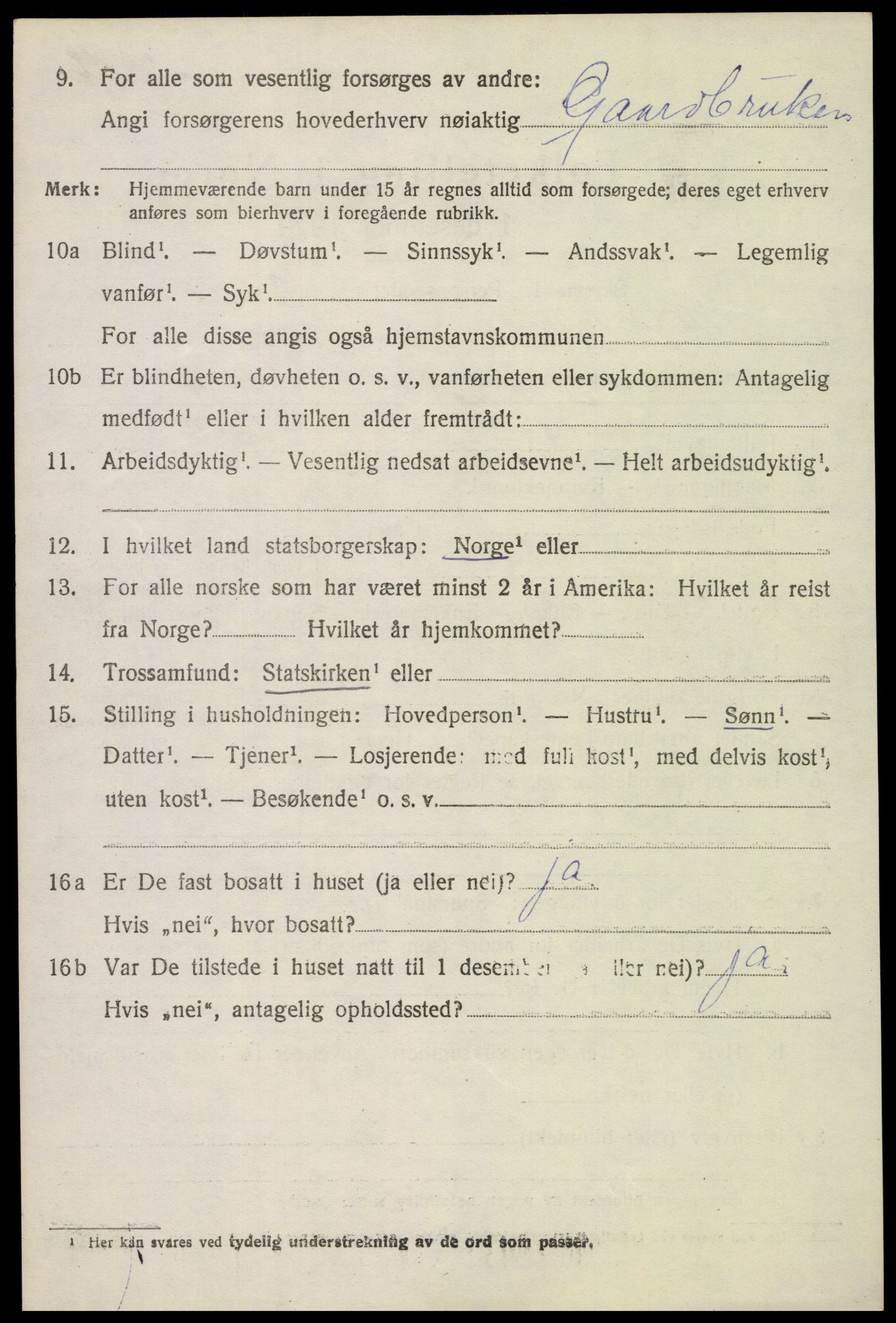 SAH, 1920 census for Fåberg, 1920, p. 3125