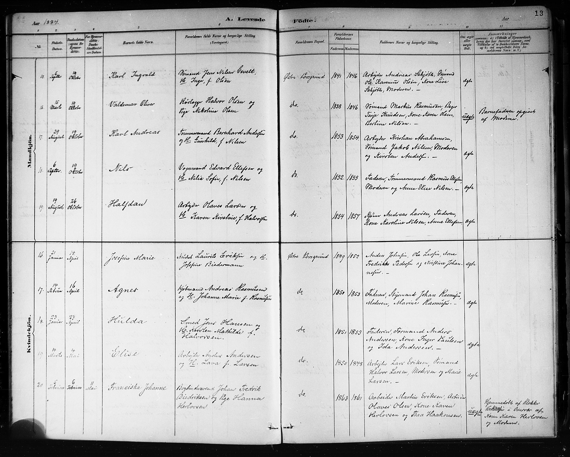 Porsgrunn kirkebøker , AV/SAKO-A-104/G/Gb/L0005: Parish register (copy) no. II 5, 1883-1915, p. 13