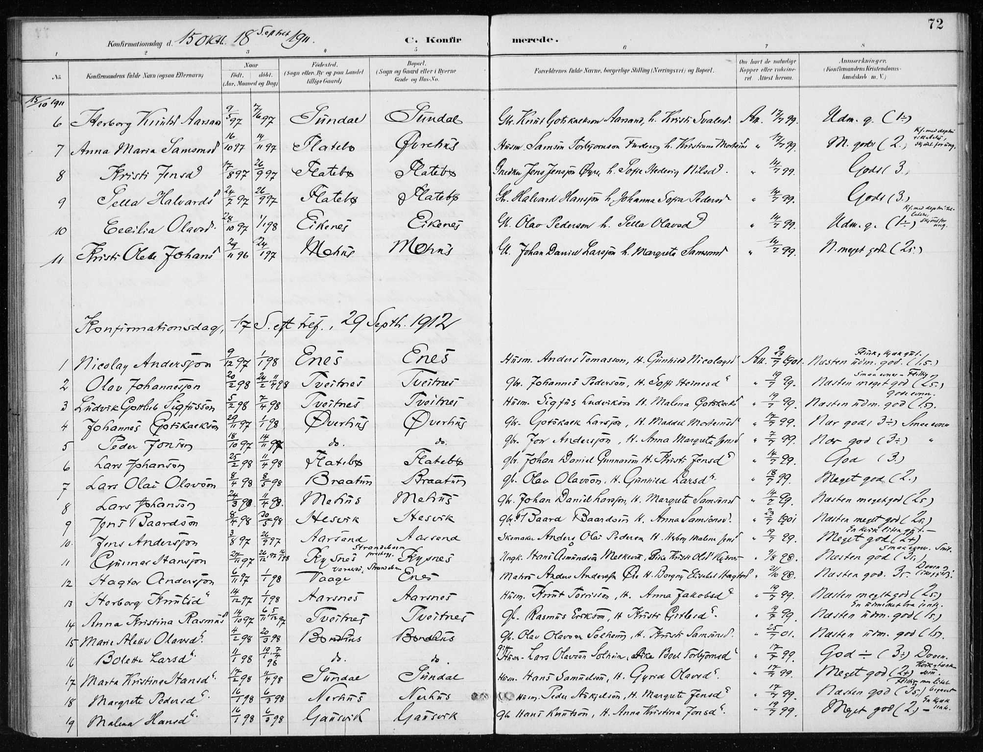 Kvinnherad sokneprestembete, AV/SAB-A-76401/H/Haa: Parish register (official) no. F 1, 1887-1912, p. 72