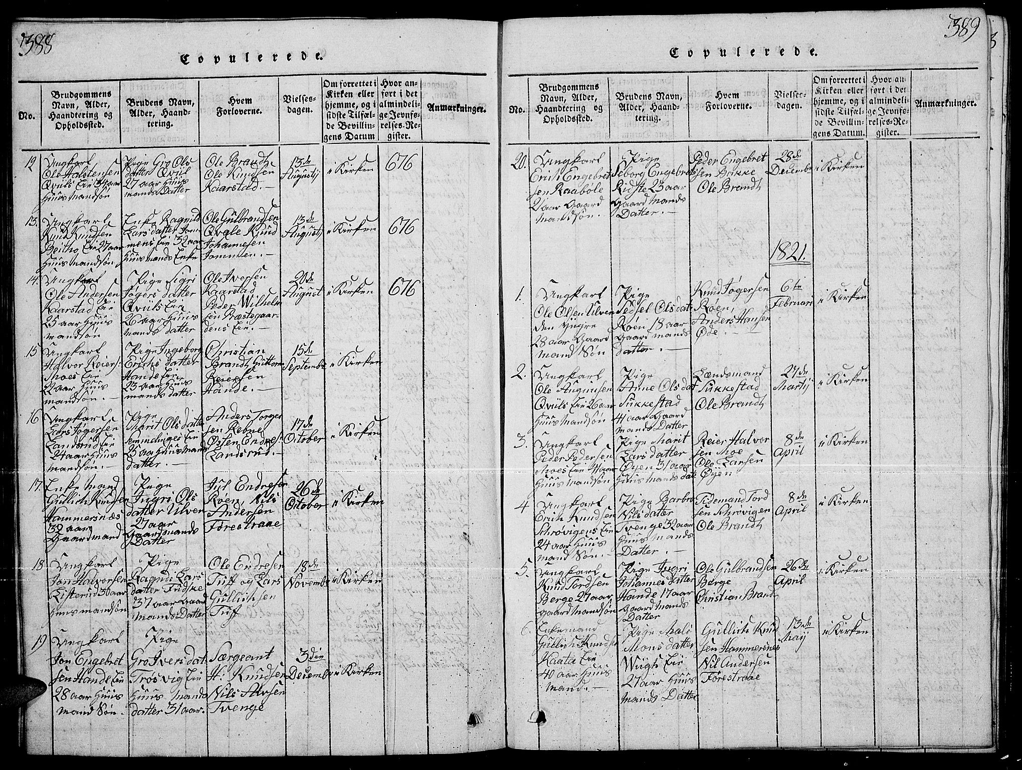 Slidre prestekontor, SAH/PREST-134/H/Ha/Hab/L0001: Parish register (copy) no. 1, 1814-1838, p. 388-389