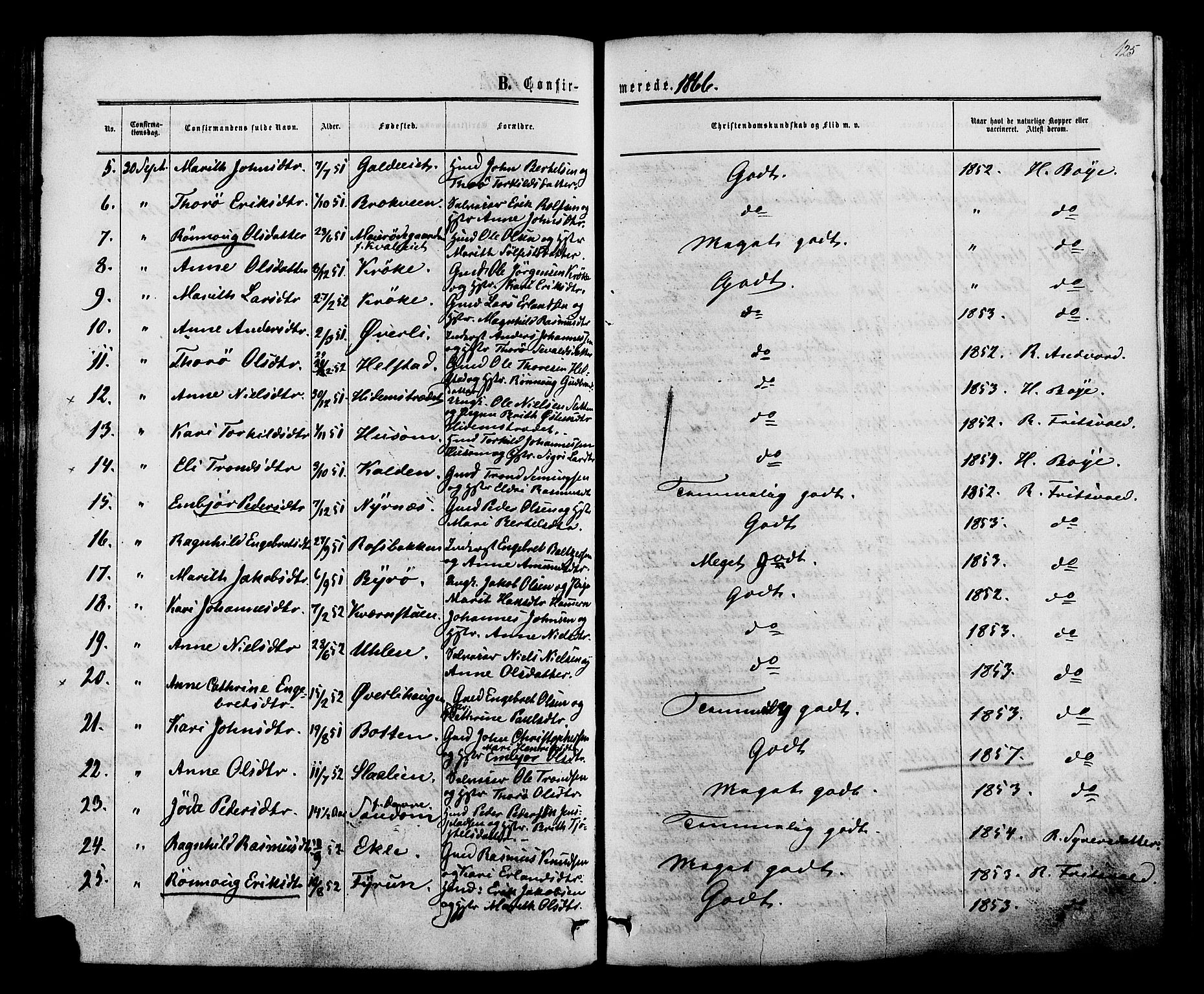 Lom prestekontor, SAH/PREST-070/K/L0007: Parish register (official) no. 7, 1863-1884, p. 125