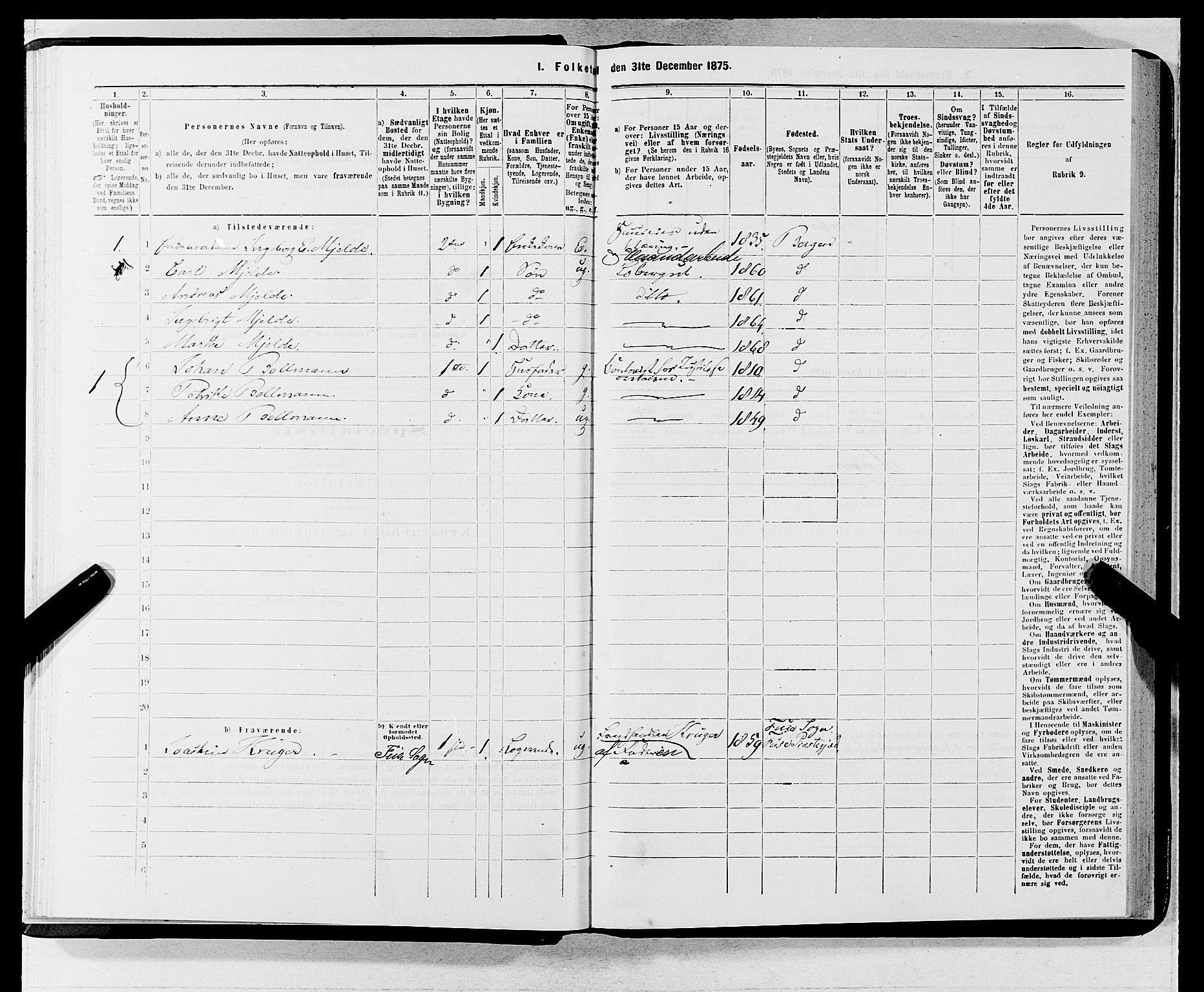 SAB, 1875 census for 1301 Bergen, 1875, p. 5280
