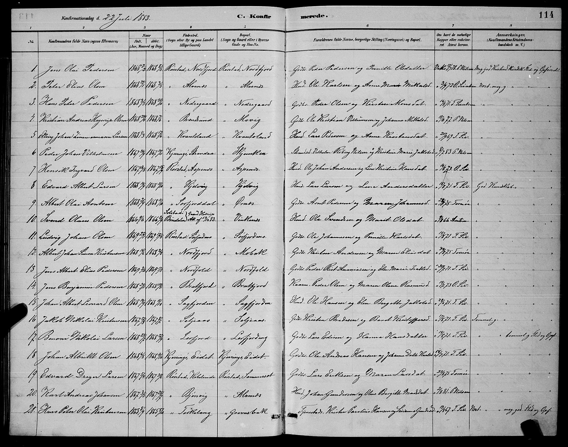 Ministerialprotokoller, klokkerbøker og fødselsregistre - Nordland, AV/SAT-A-1459/853/L0772: Parish register (official) no. 853A11, 1881-1900, p. 114