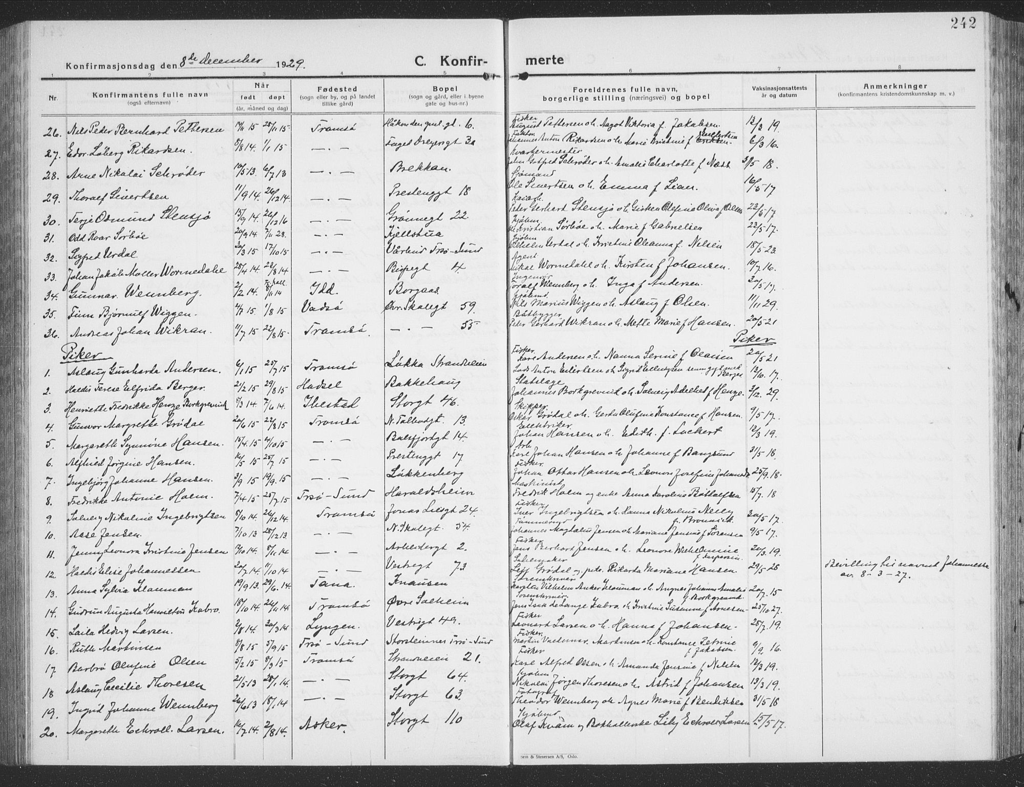 Tromsø sokneprestkontor/stiftsprosti/domprosti, SATØ/S-1343/G/Gb/L0010klokker: Parish register (copy) no. 10, 1925-1937, p. 242