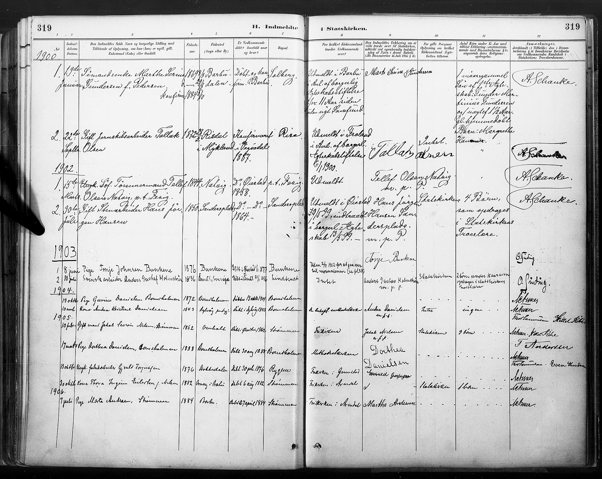 Øyestad sokneprestkontor, AV/SAK-1111-0049/F/Fa/L0018: Parish register (official) no. A 18, 1897-1907, p. 319