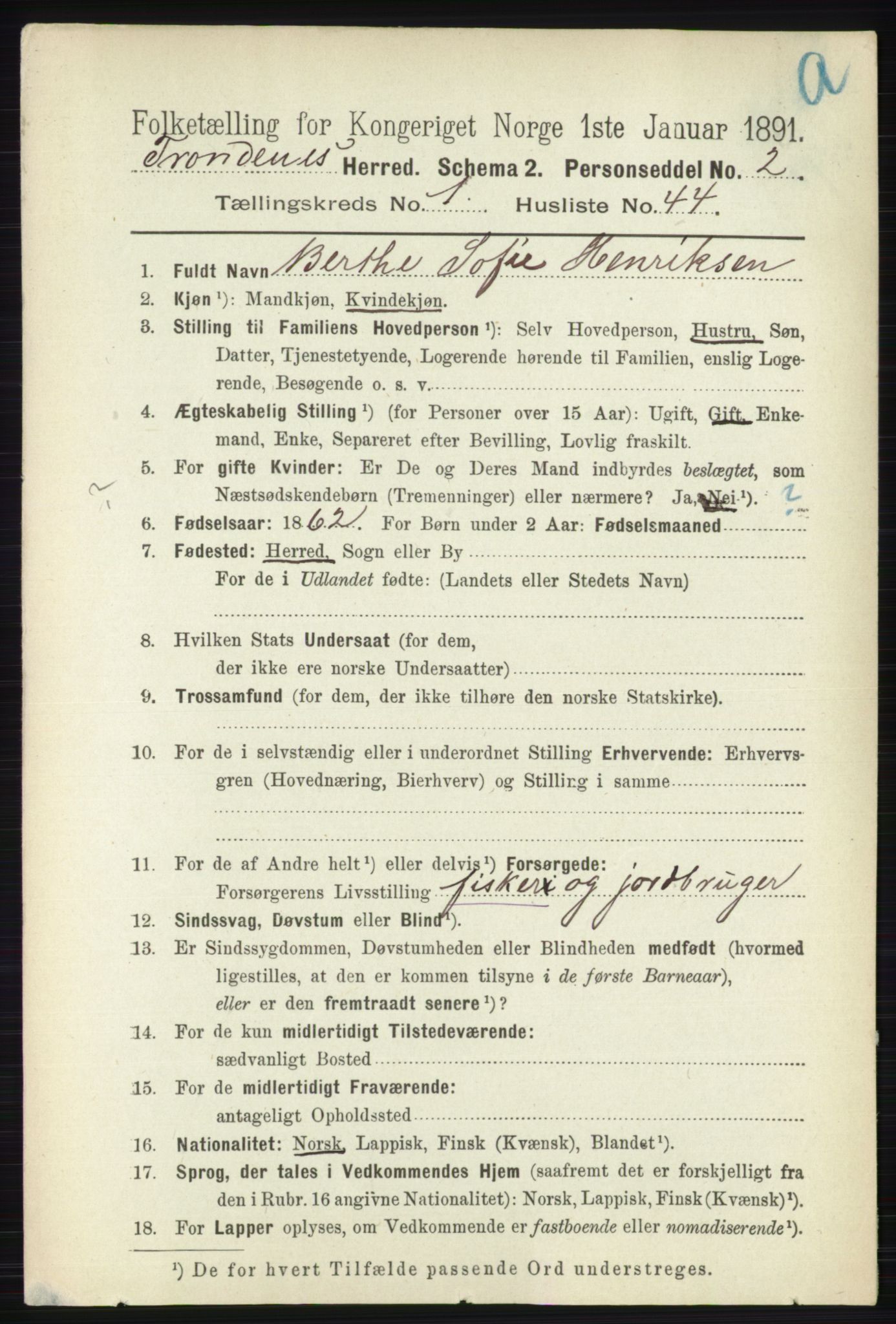 RA, 1891 census for 1914 Trondenes, 1891, p. 418