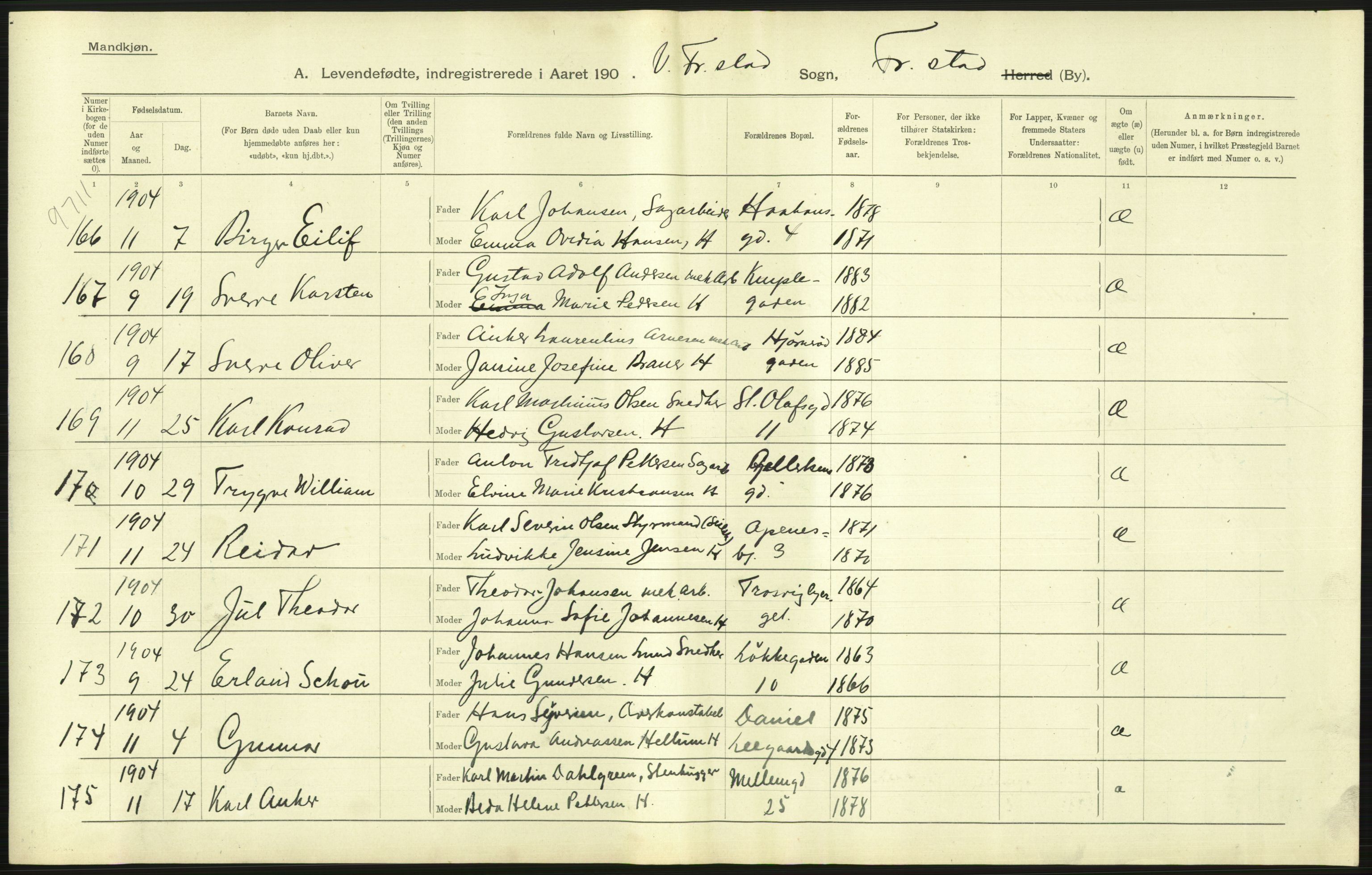 Statistisk sentralbyrå, Sosiodemografiske emner, Befolkning, AV/RA-S-2228/D/Df/Dfa/Dfab/L0001: Smålenenes amt: Fødte, gifte, døde, 1904, p. 27