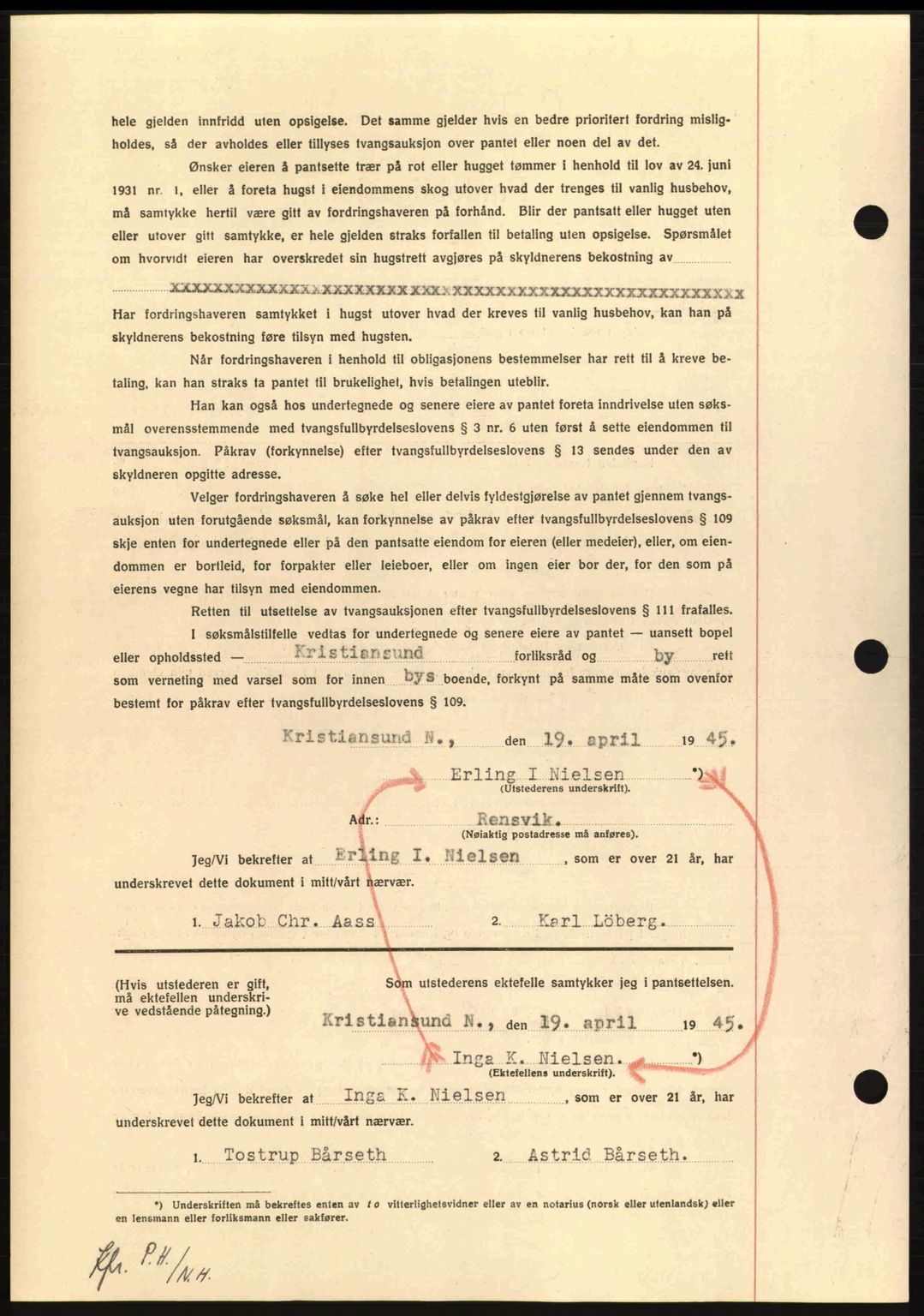 Nordmøre sorenskriveri, AV/SAT-A-4132/1/2/2Ca: Mortgage book no. B92, 1944-1945, Diary no: : 582/1945