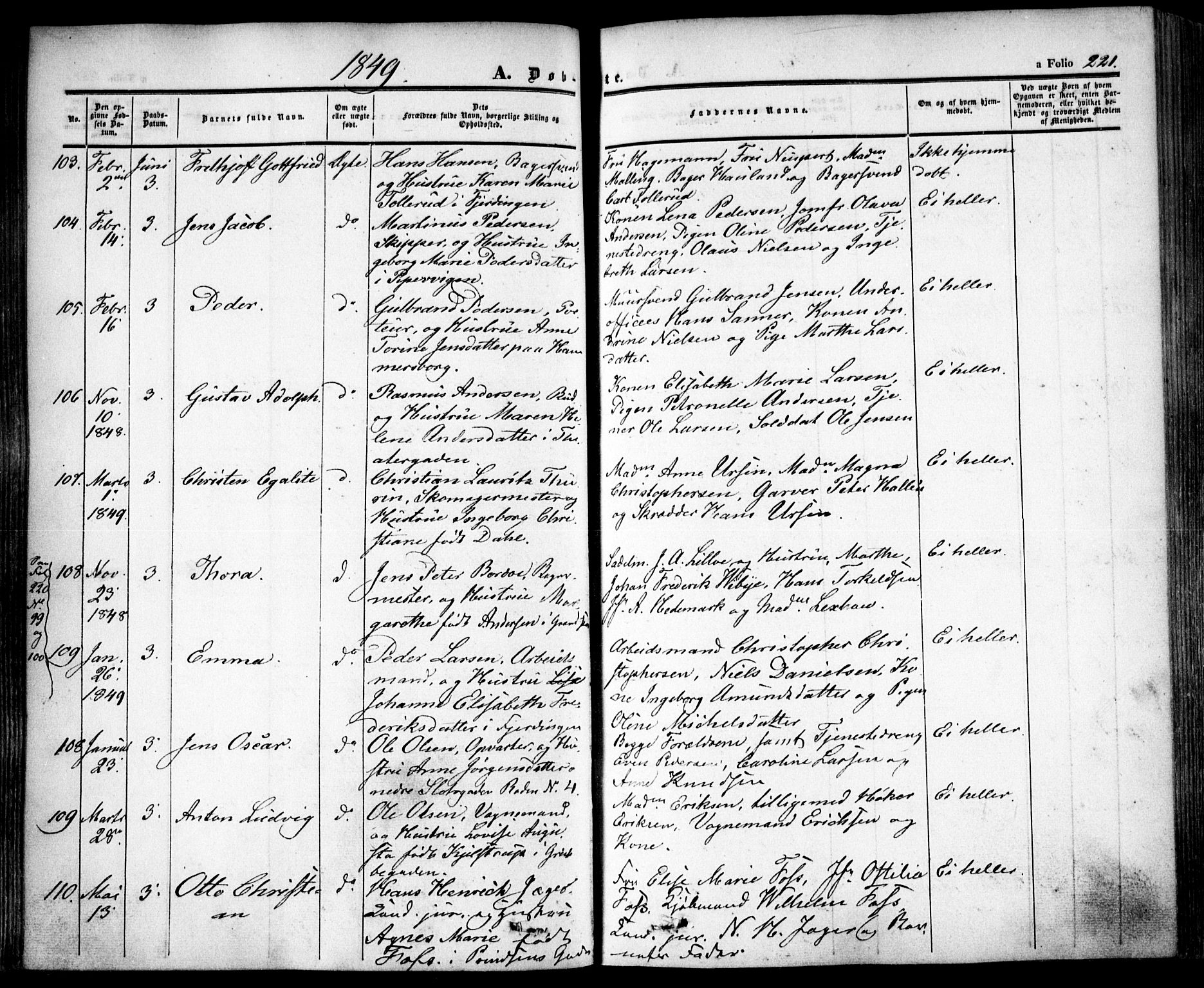 Oslo domkirke Kirkebøker, SAO/A-10752/F/Fa/L0013: Parish register (official) no. 13, 1844-1864, p. 221