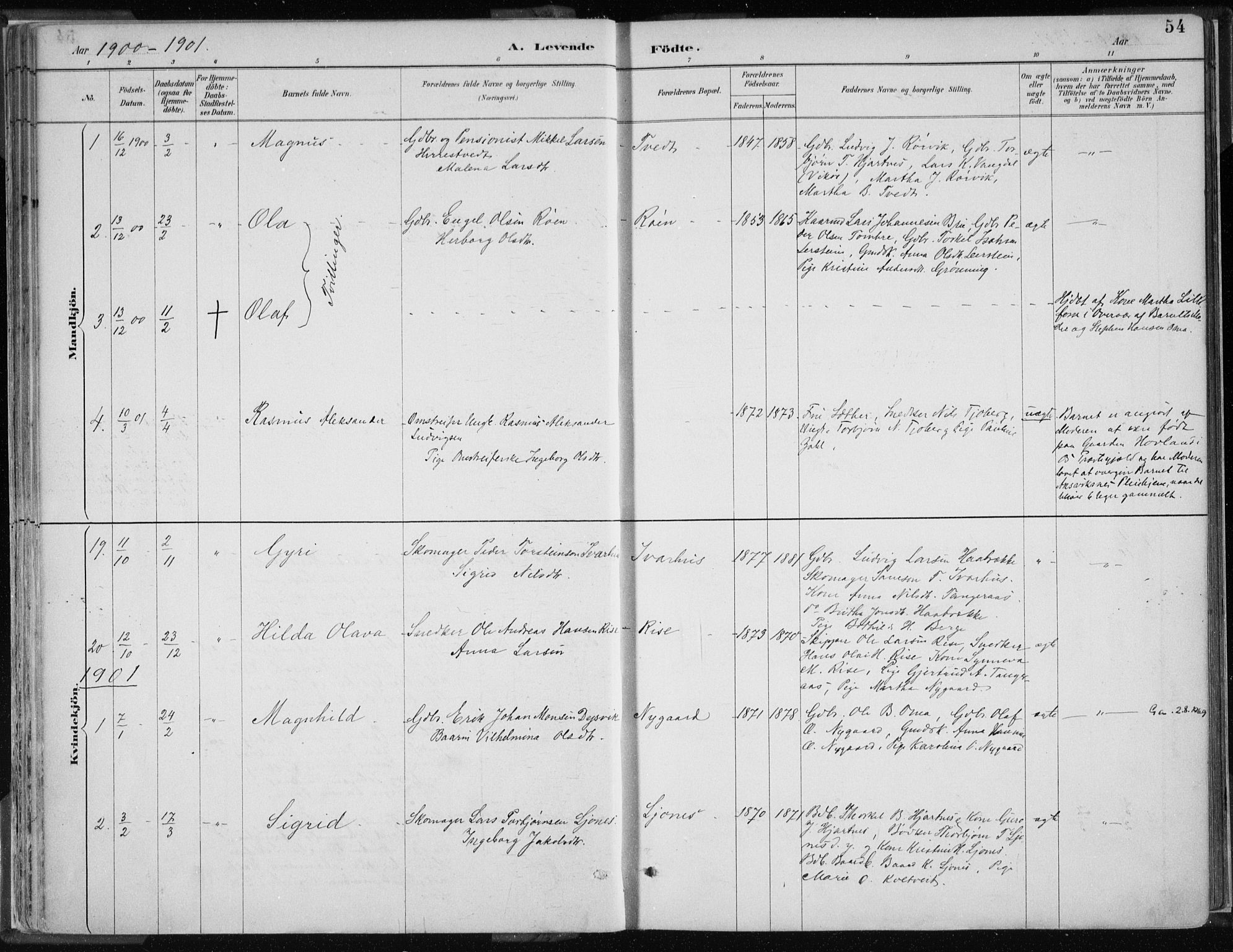 Strandebarm sokneprestembete, AV/SAB-A-78401/H/Haa: Parish register (official) no. B  1, 1886-1908, p. 54