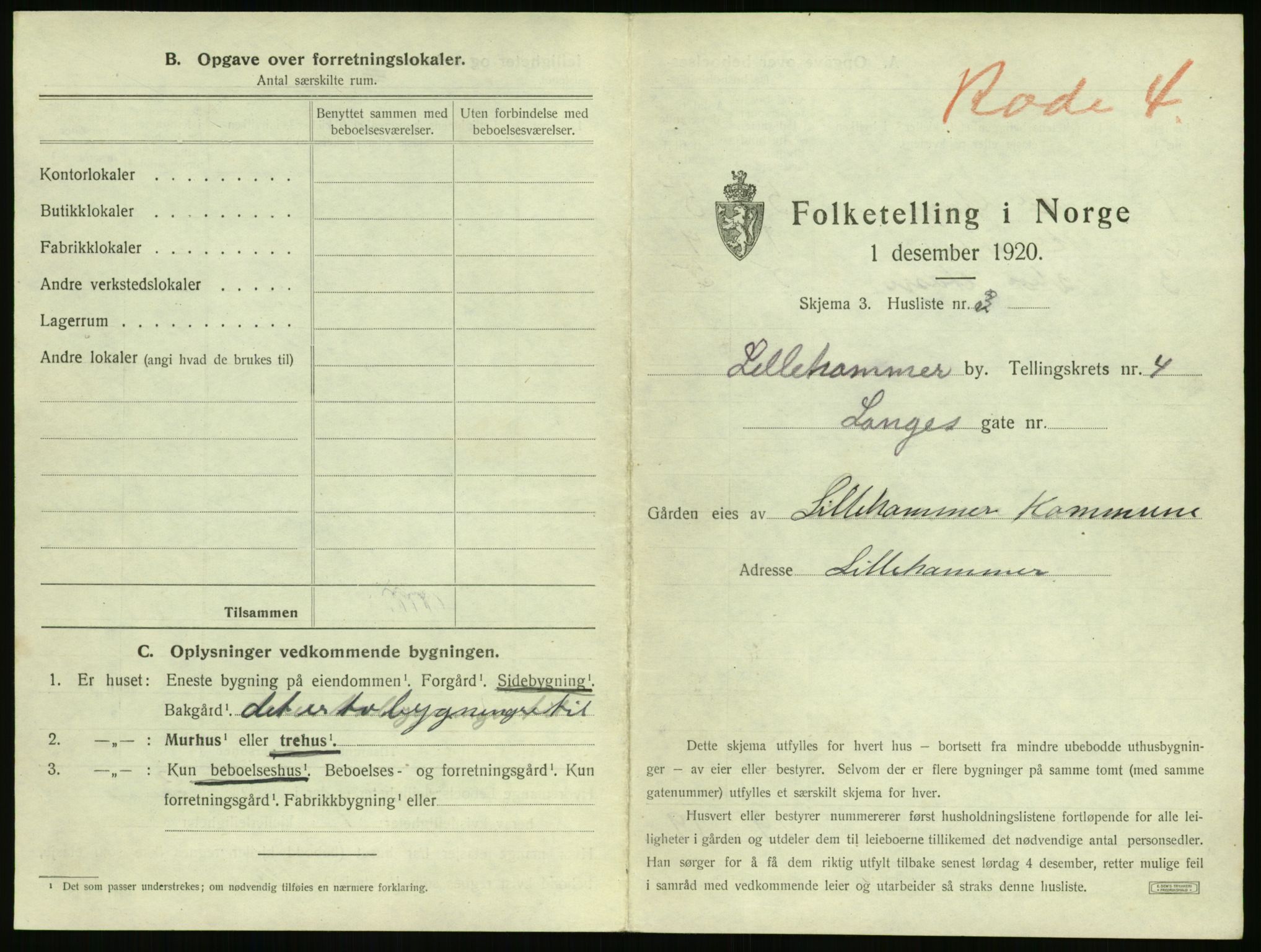 SAH, 1920 census for Lillehammer, 1920, p. 416